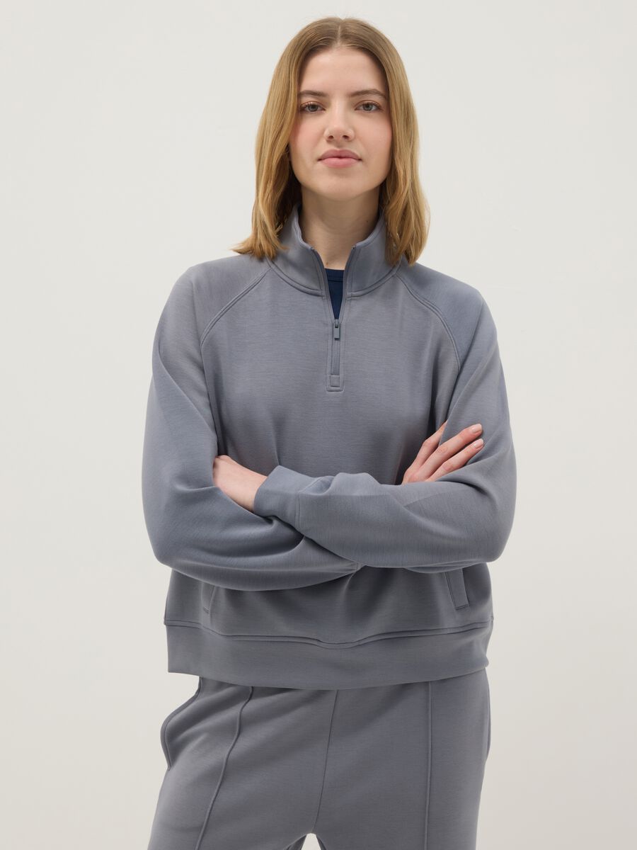 Grey regular fit modal blend sweatshirt with half zip_0