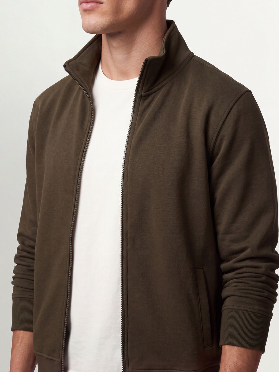 Green cotton-blend regular-fit sweatshirt with zip and crew neck_4