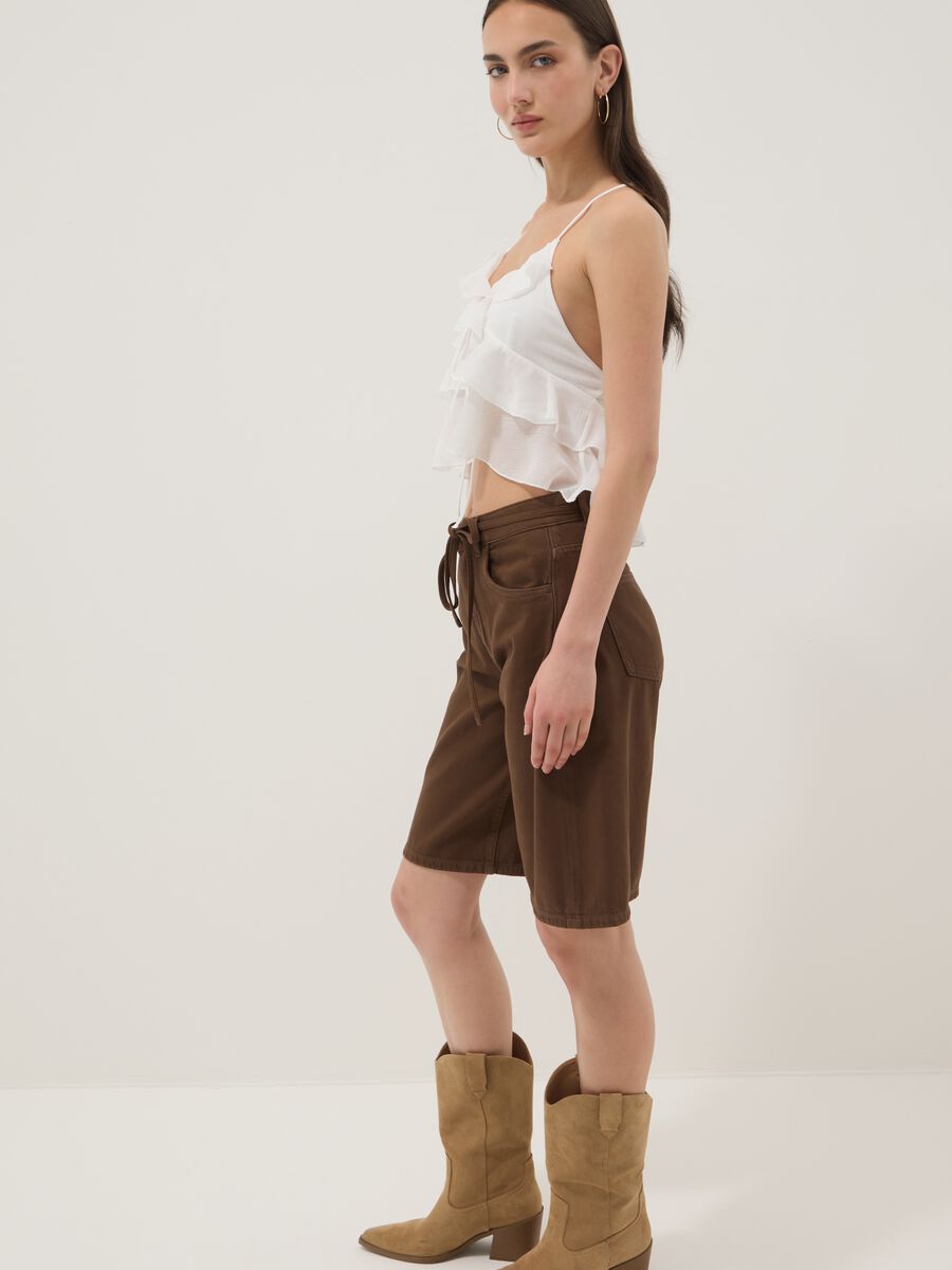 White ruffle top with thin straps_0