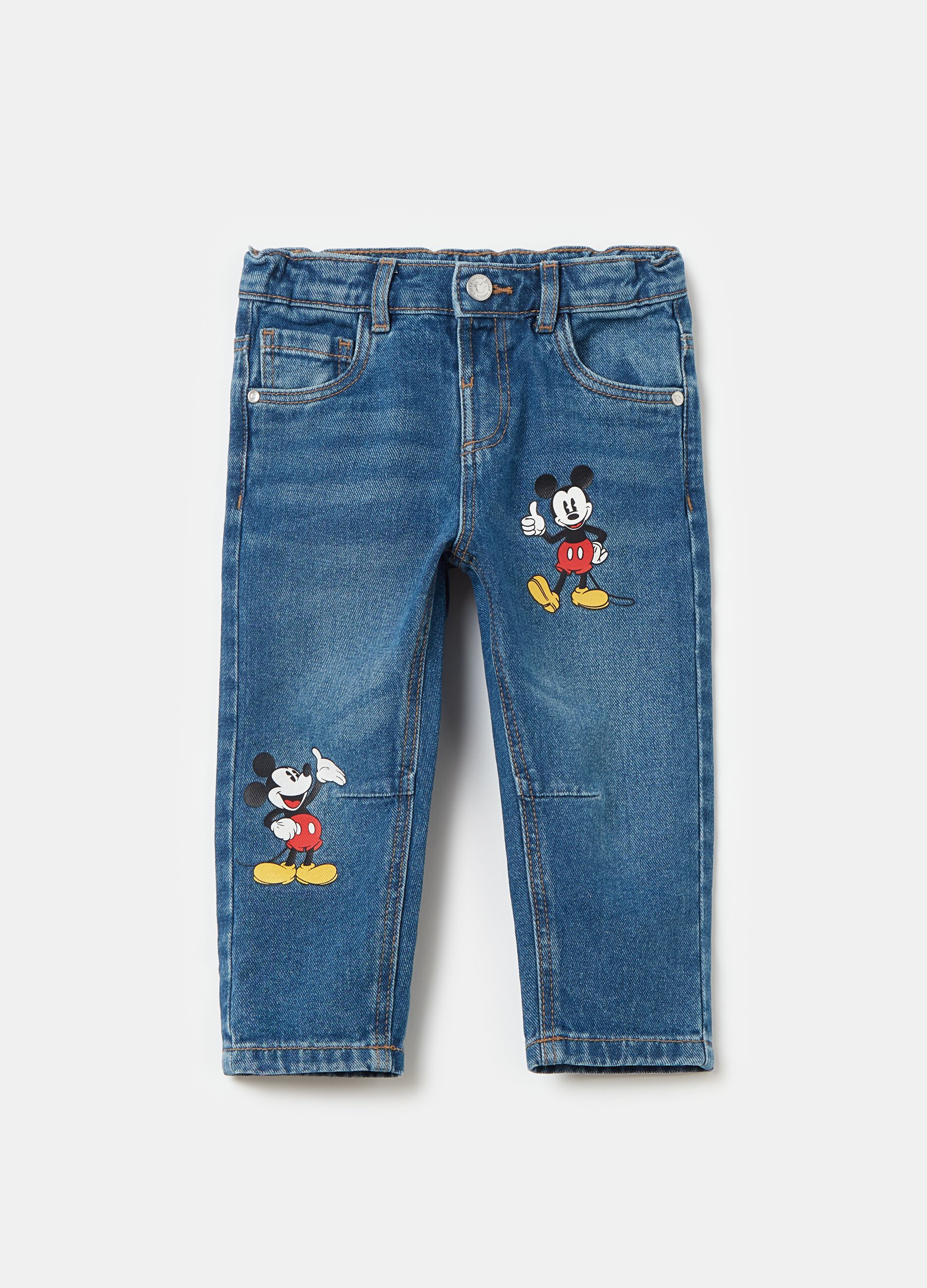 Five-pocket jeans with Mickey Mouse print