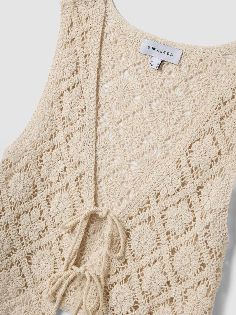 Beige regular-fit cotton-blend gilet with floral knit design_1