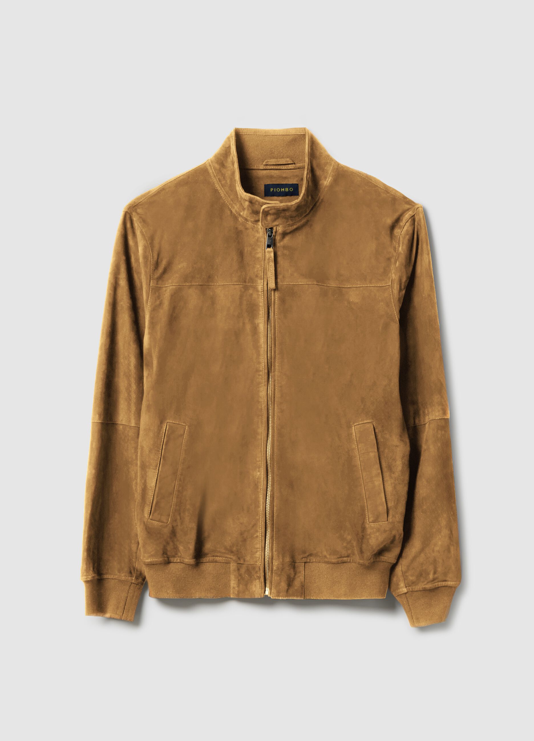 Casaco de pele verdadeira bege ajuste regular com zip