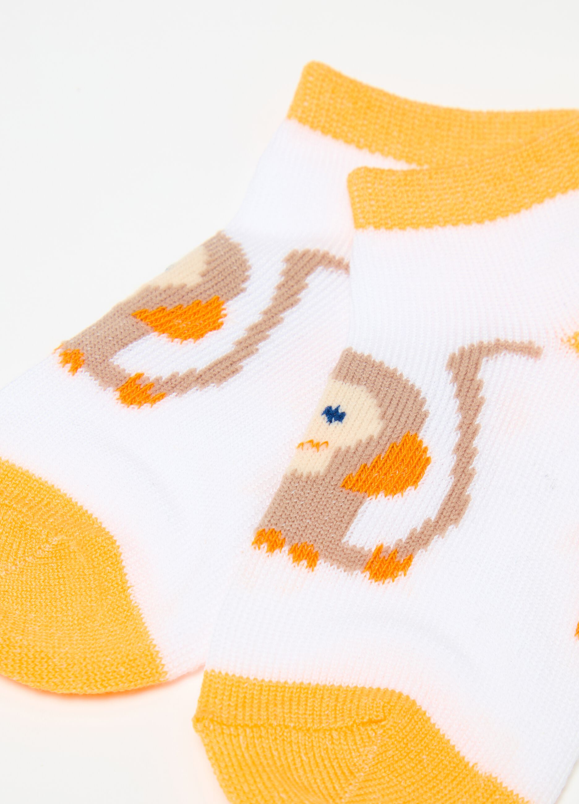Three-pair pack short socks with monkey design