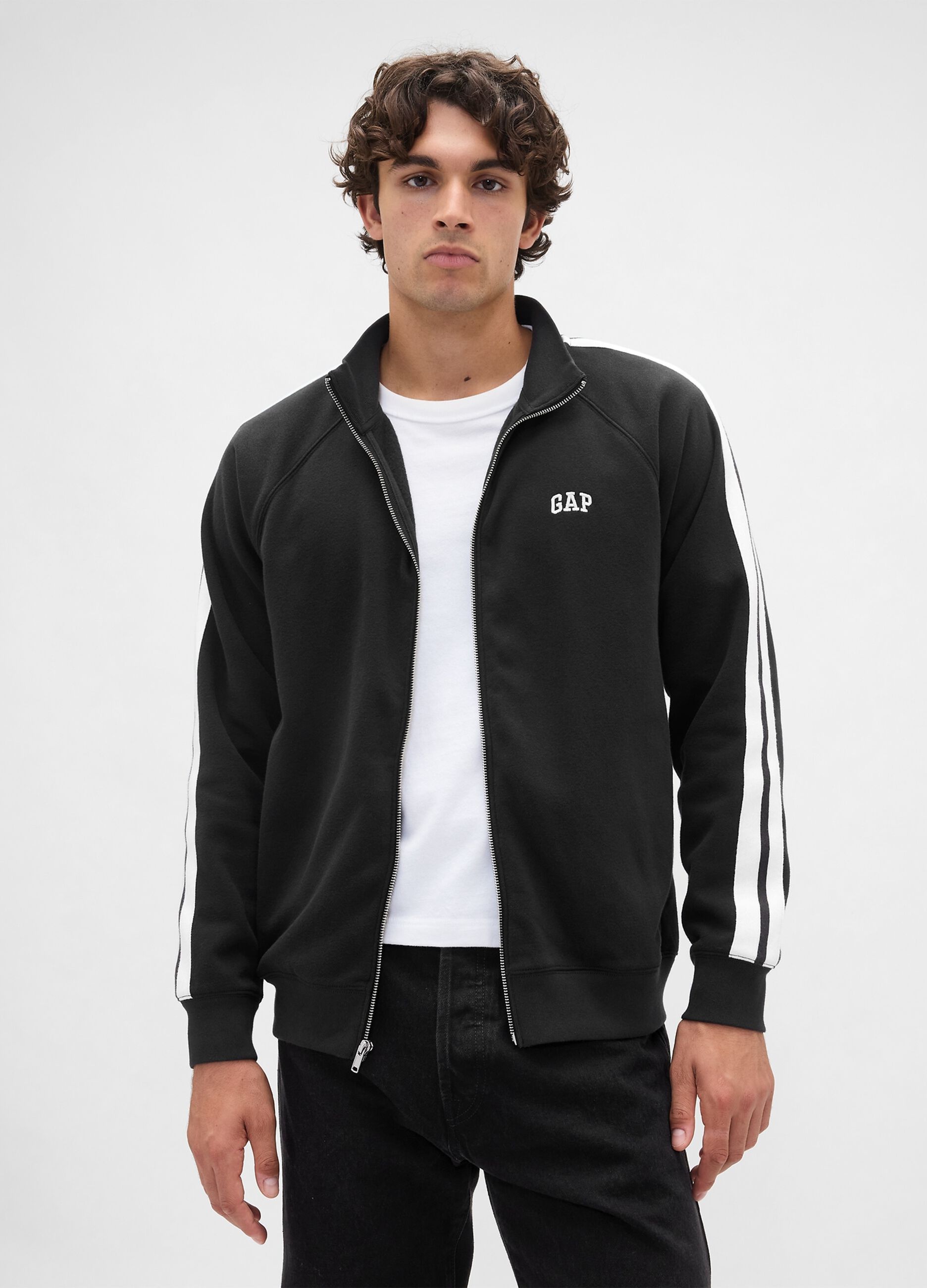 Black cotton-blend sweatshirt with full zip