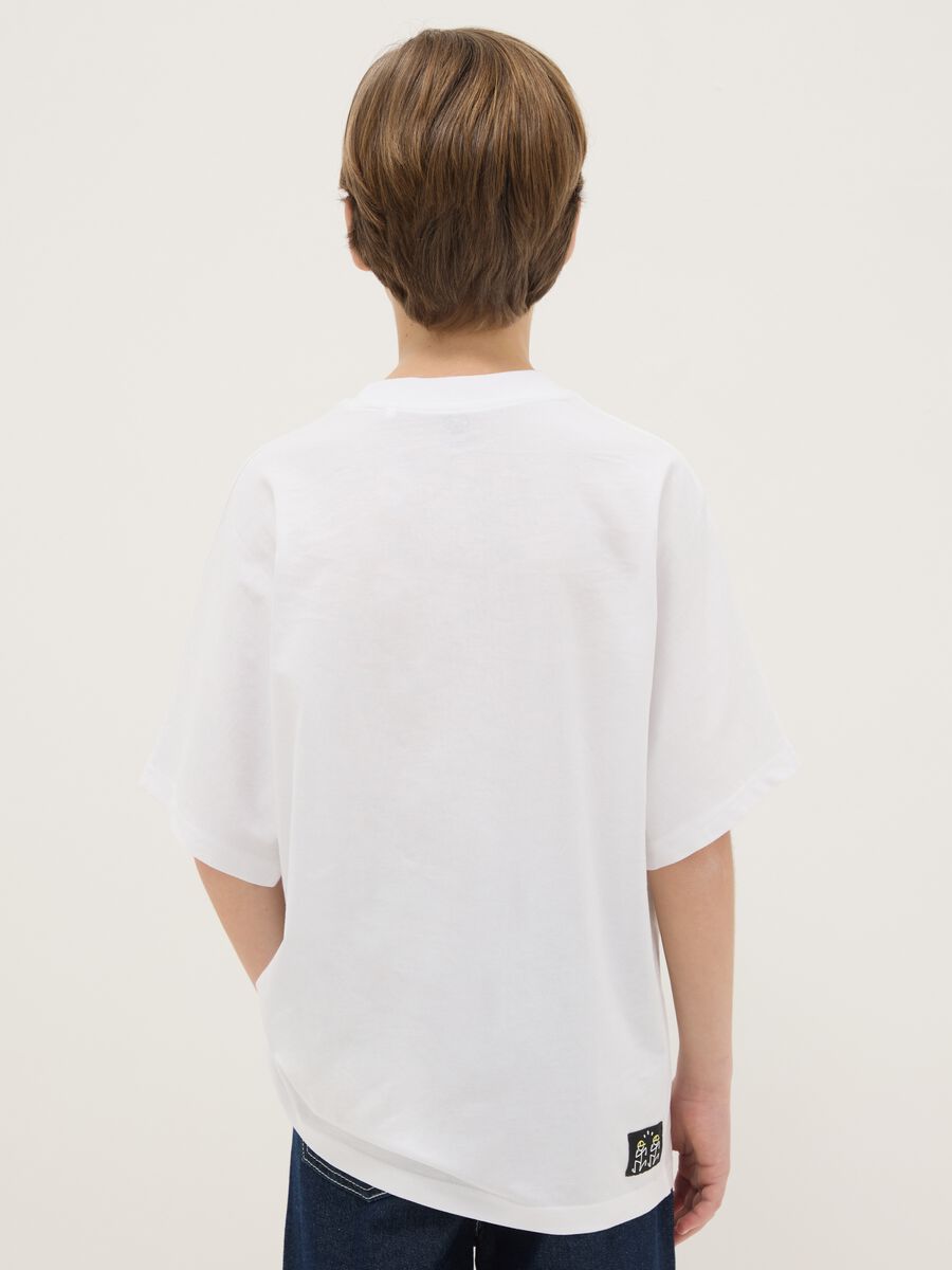 Boy's white pure cotton over fit T-shirt with print_1