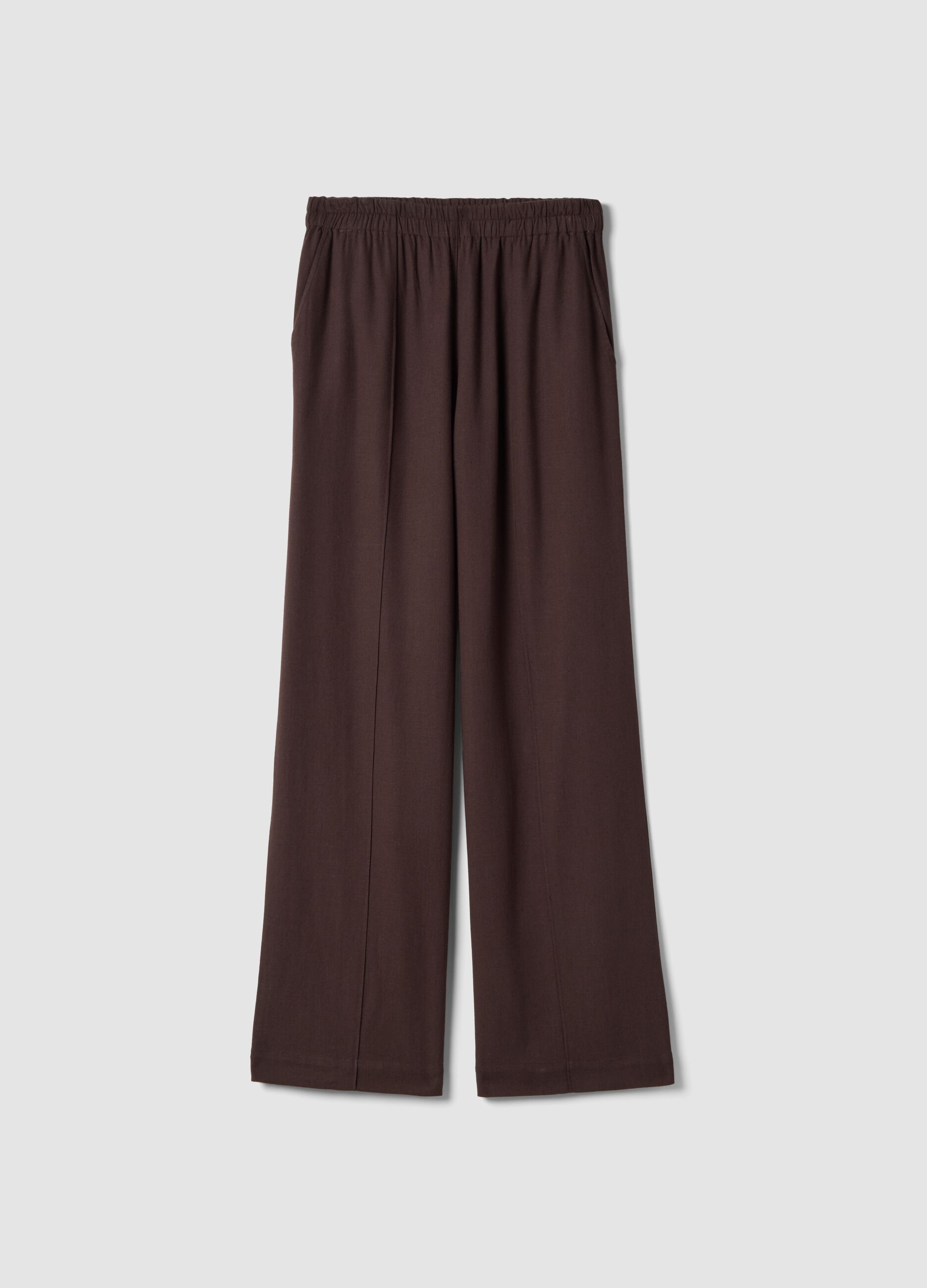 Brown viscose and linen-blend straight-fit trousers