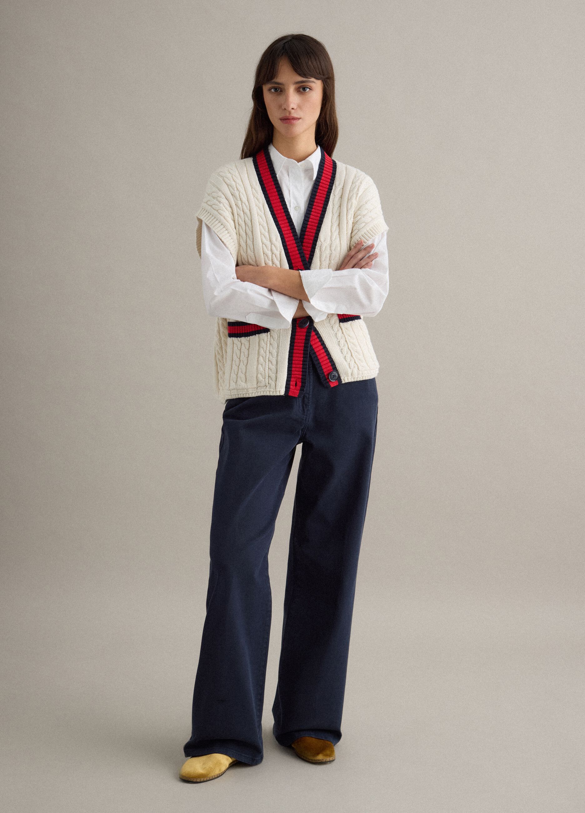 Pantaloni chino dritti in cotone elasticizzato blu