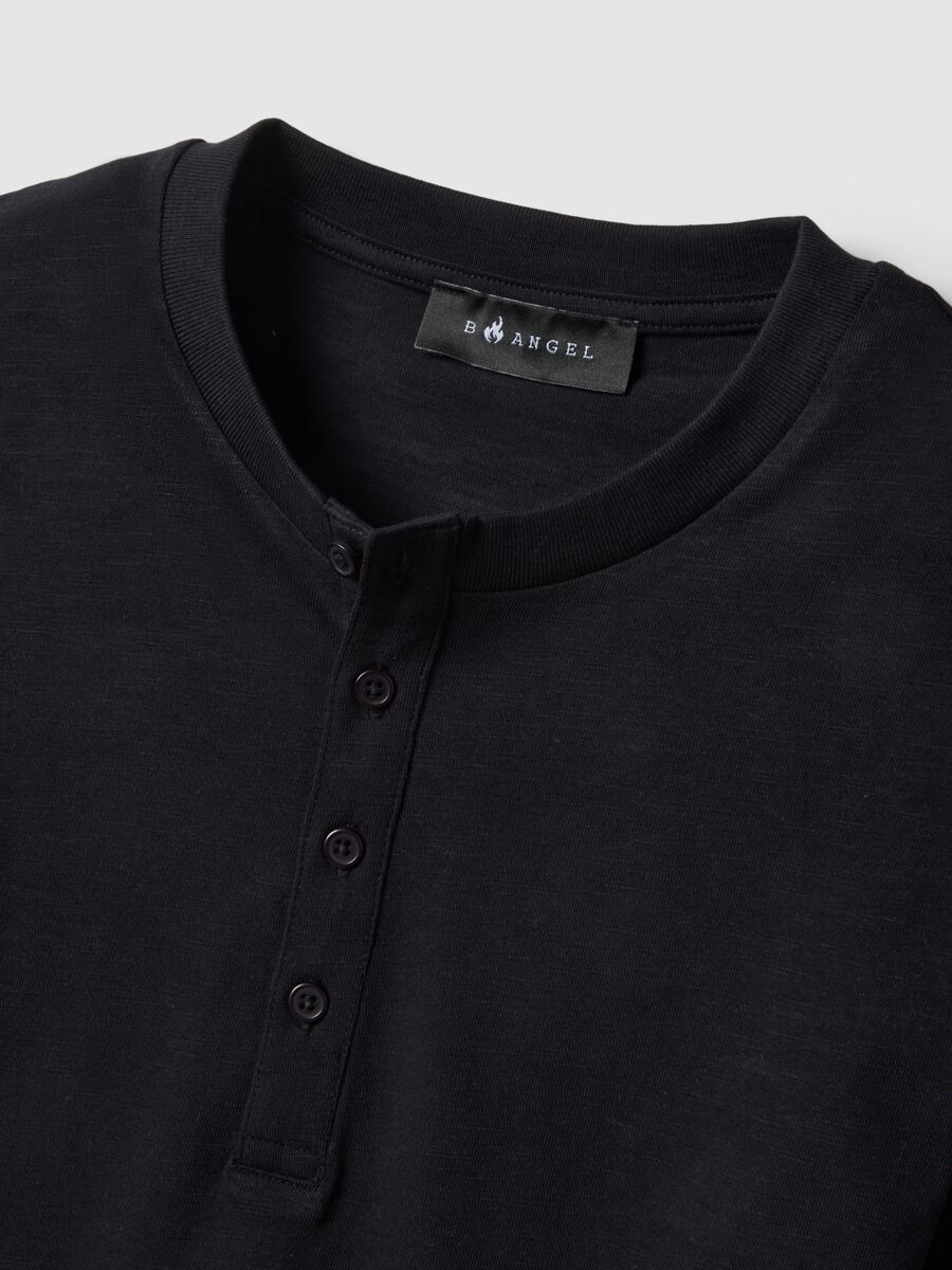 Black pure cotton regular fit top with buttons_5