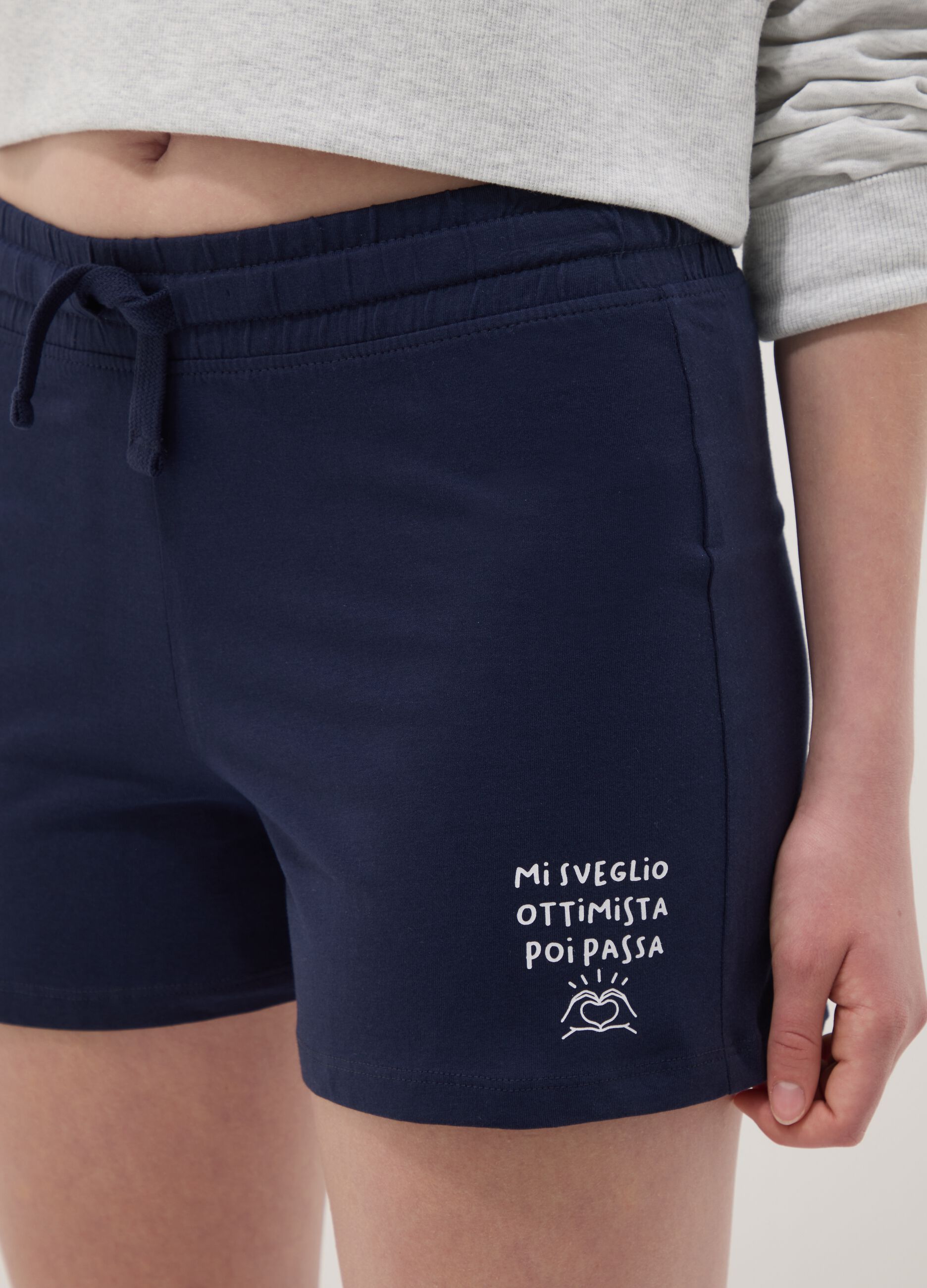 Girls&rsquo; blue pure cotton shorts with elasticated waistband