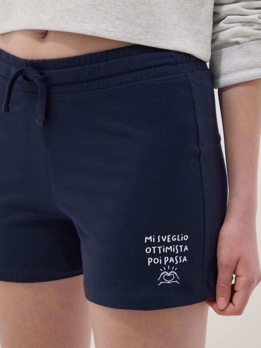 Short azul de algod&oacute;n puro para ni&ntilde;a con cintura el&aacute;stica_2