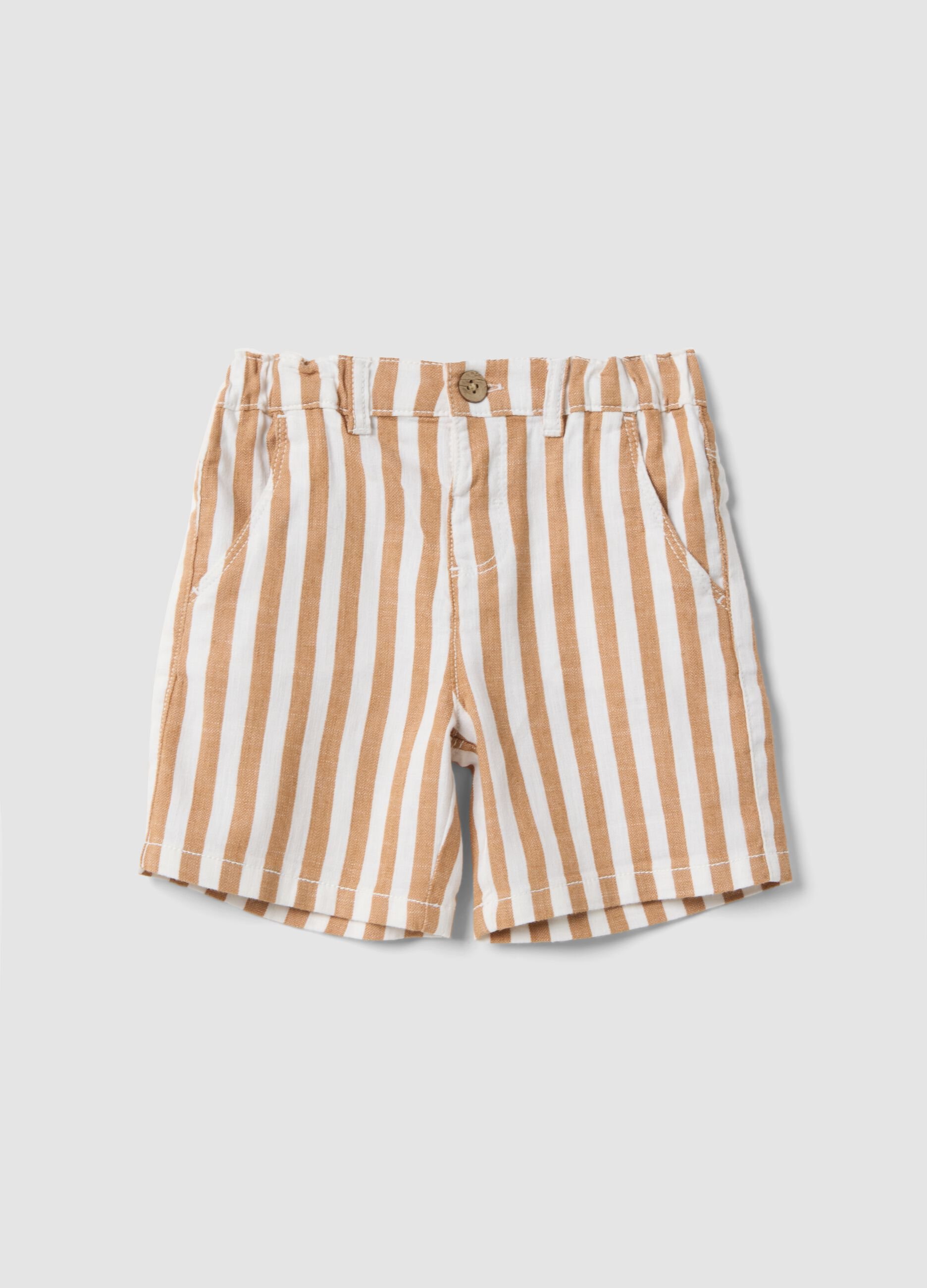 Multicolour striped cotton and linen blend shorts for toddlers with regular fit