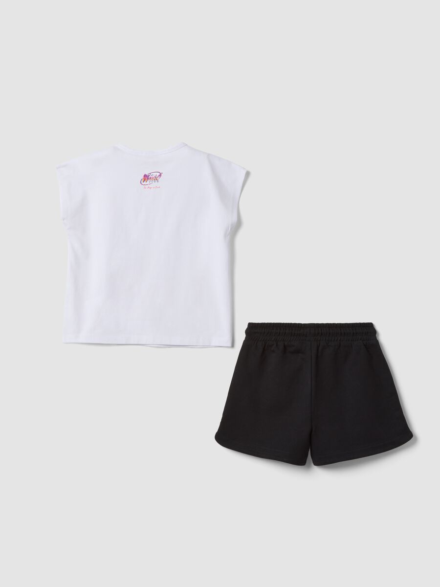Completo bianco e nero in cotone elasticizzato con t-shirt e shorts per bambina regular fit_1