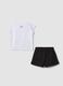 Completo bianco e nero in cotone elasticizzato con t-shirt e shorts per bambina regular fit_1