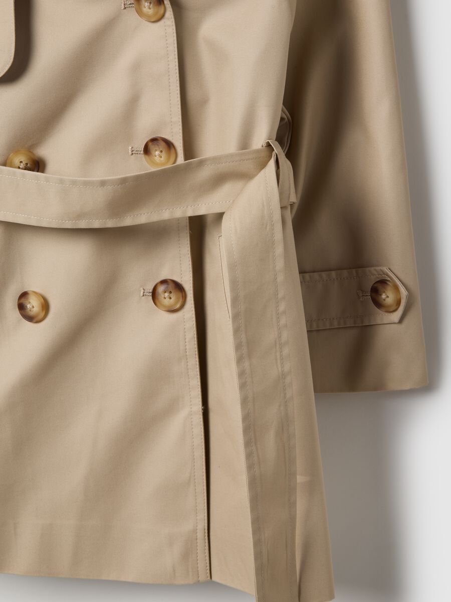 Beige girl's trench coat in cotton blend, regular fit with hood_3