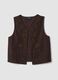 Brown cotton-linen blend waistcoat with floral embroidery_0