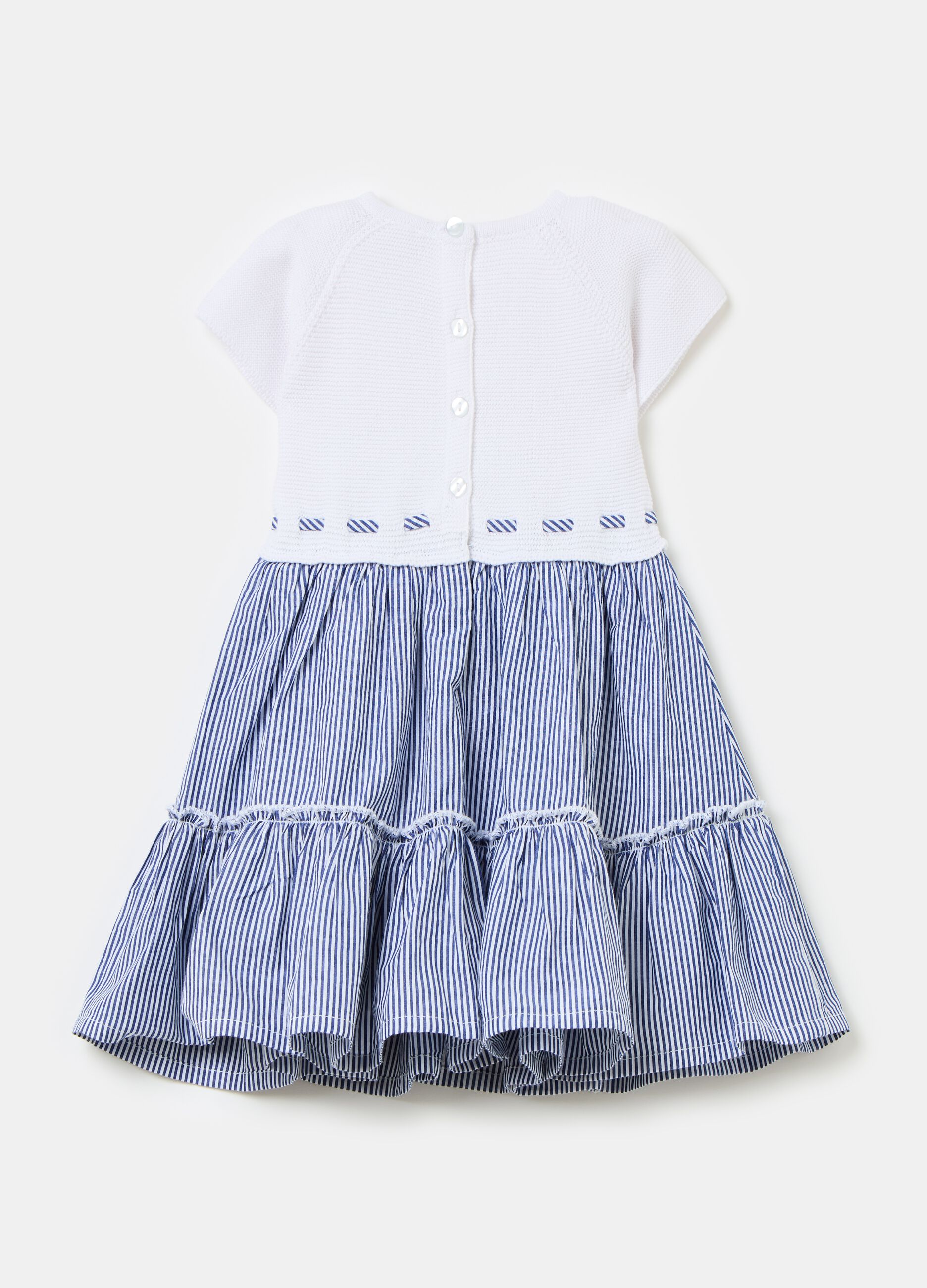 Two-part cotton dress with striped skirt