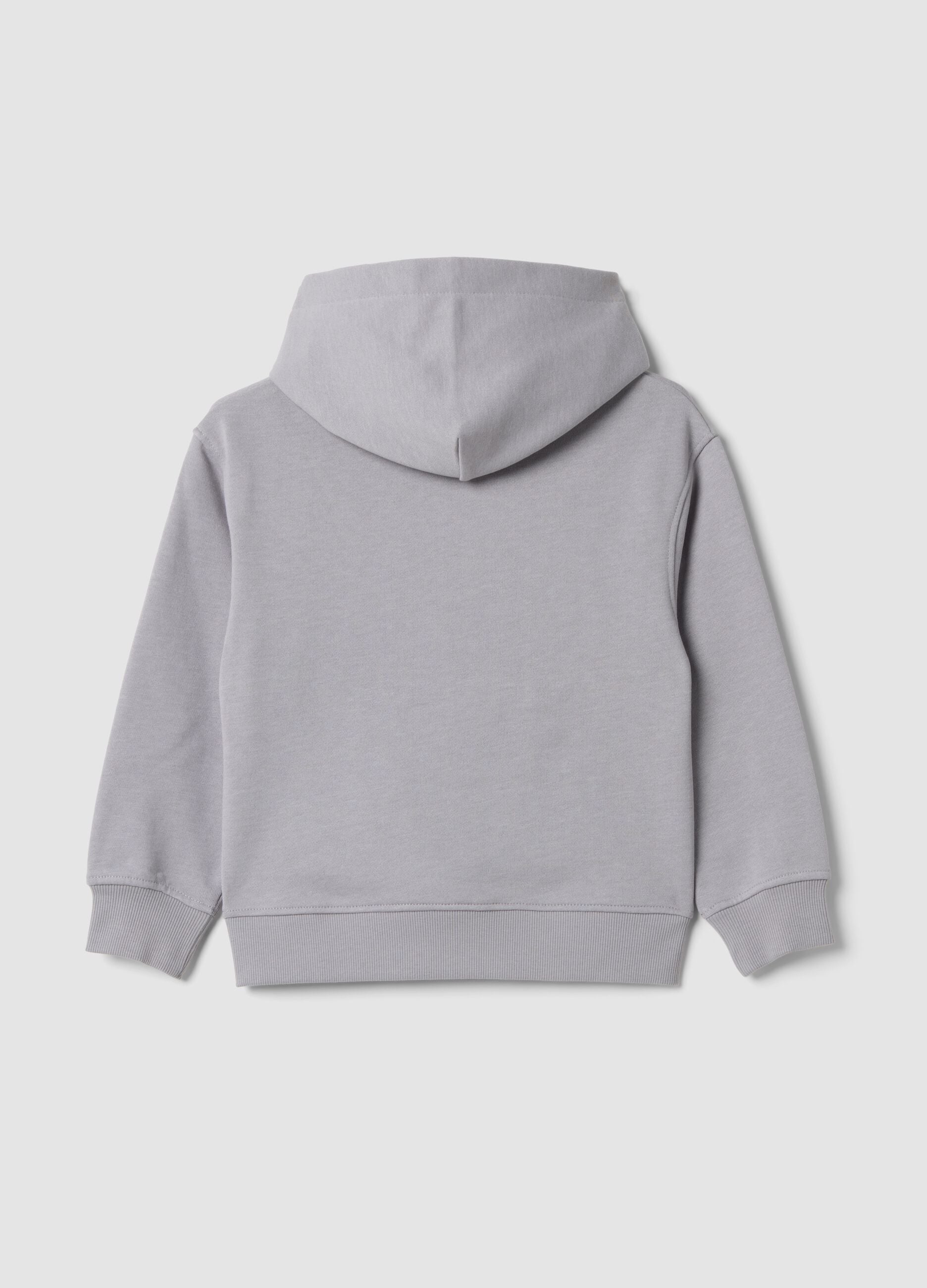 Sweatshirt cinzenta em mistura de algod&atilde;o com capuz e gola redonda
