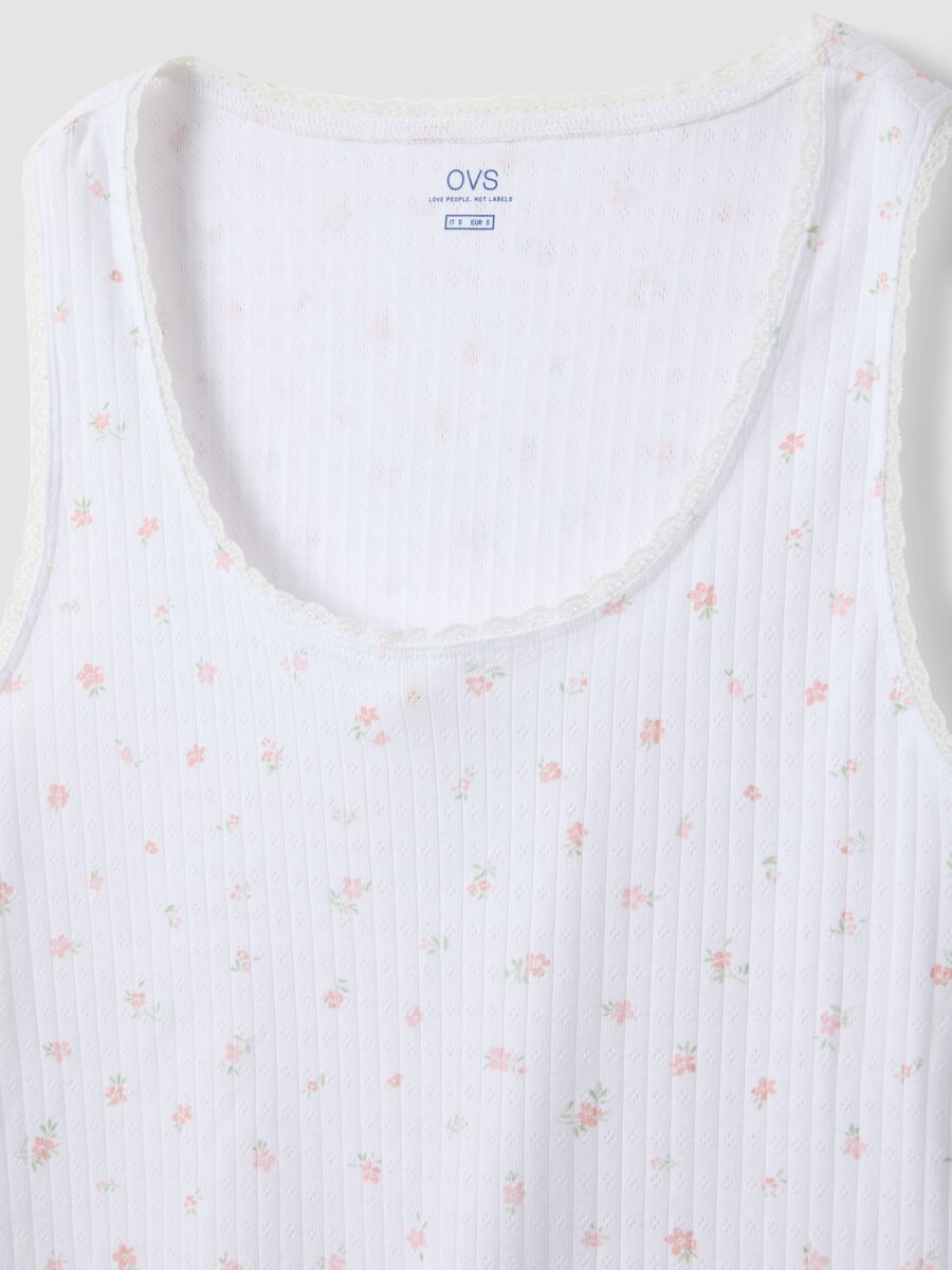 Sleeveless white regular fit cotton pyjama t-shirt_5