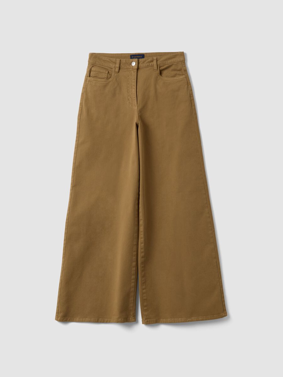 Brown stretch cotton wide-leg trousers_4