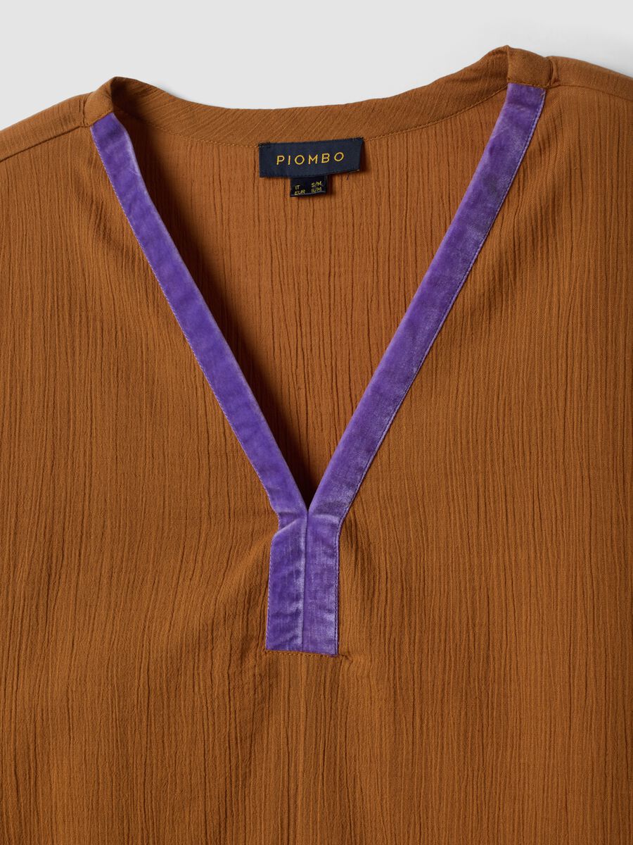 Caft&aacute;n largo marr&oacute;n de algod&oacute;n puro_5