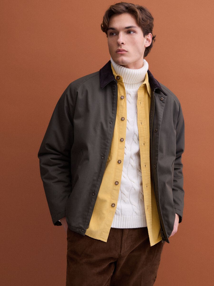 Green pure cotton jacket with velvet collar_1