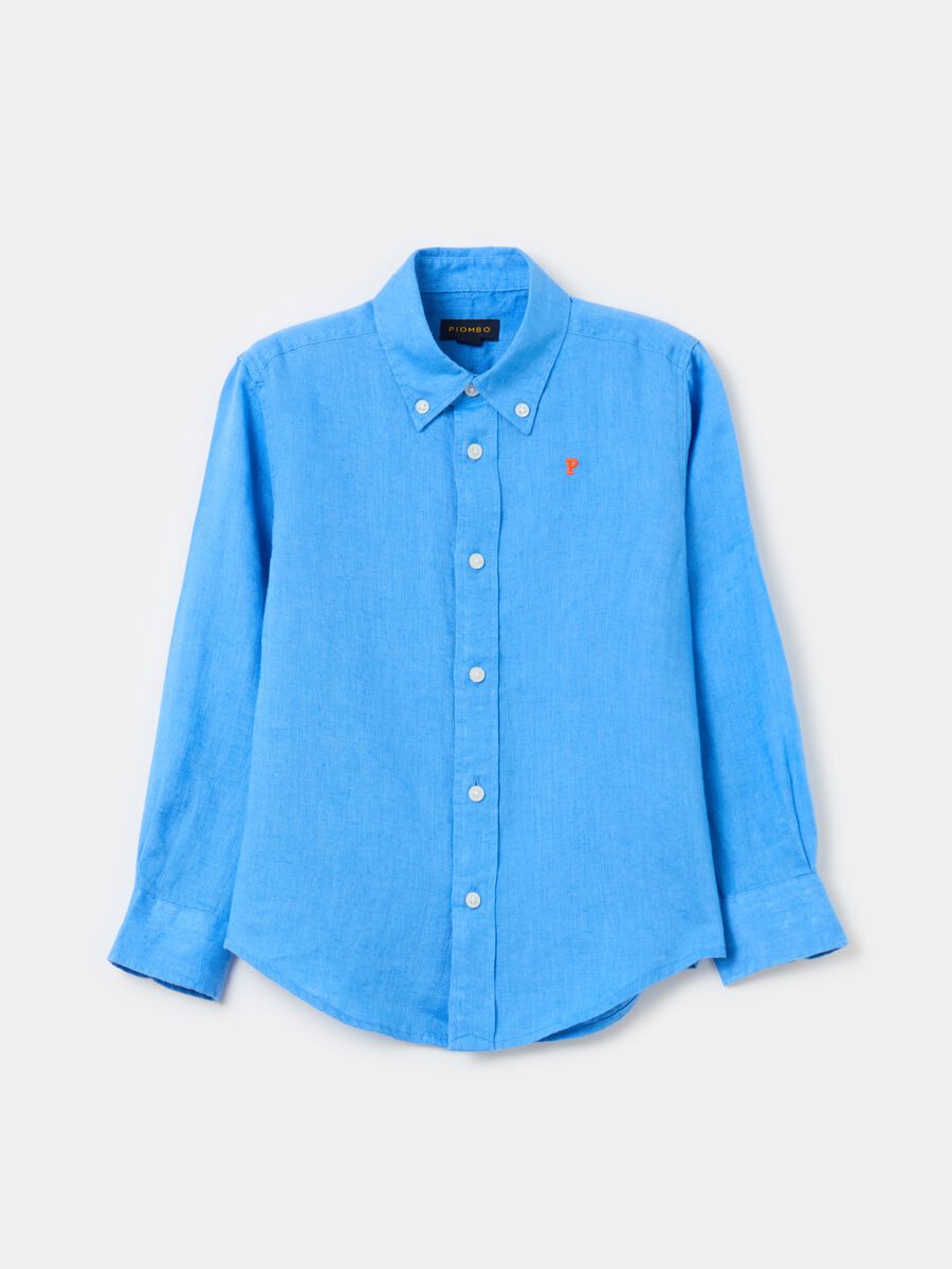 Linen shirt with logo embroidery_0