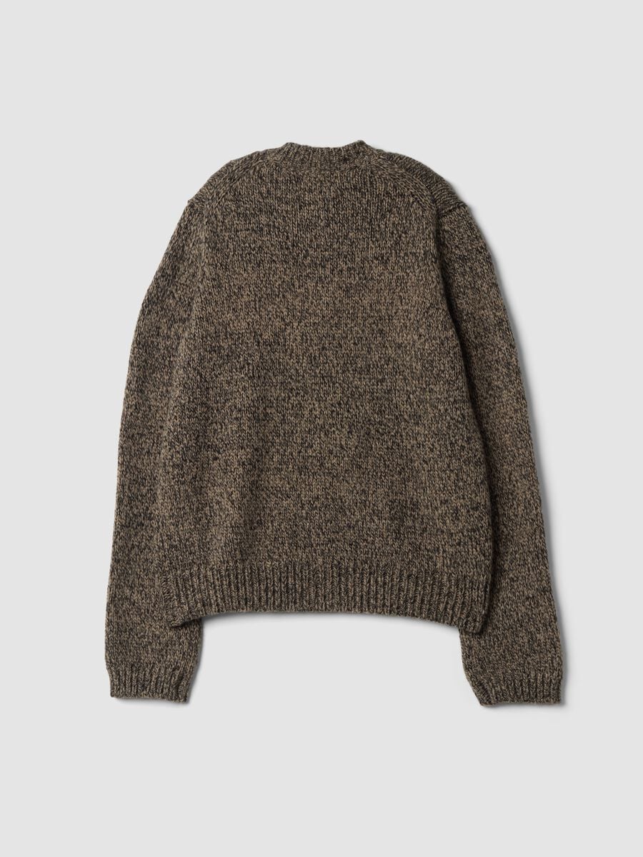 Brown wool-blend crew-neck cardigan, regular fit_2