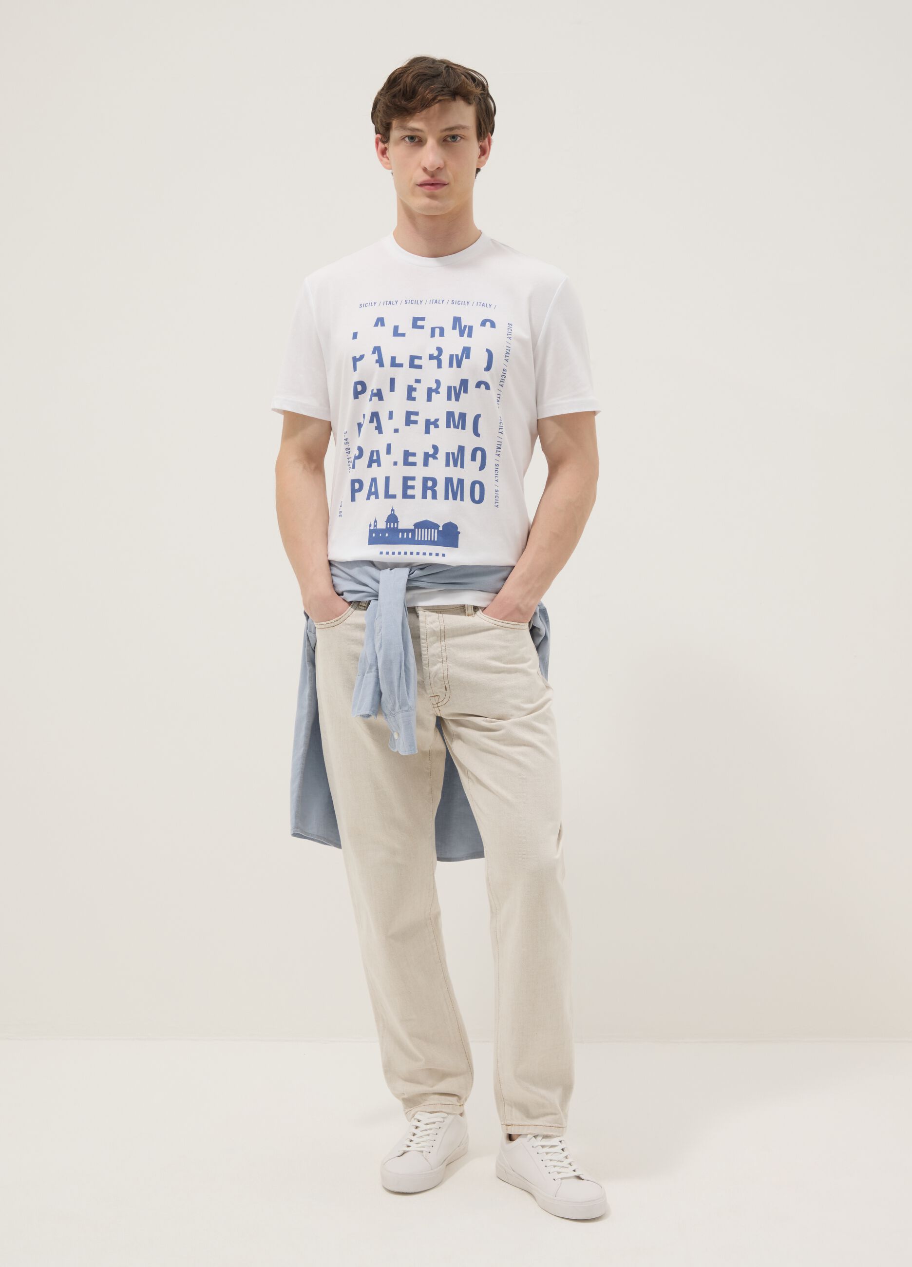Wei&szlig;es T-Shirt aus reiner Baumwolle mit Print, Regular Fit
