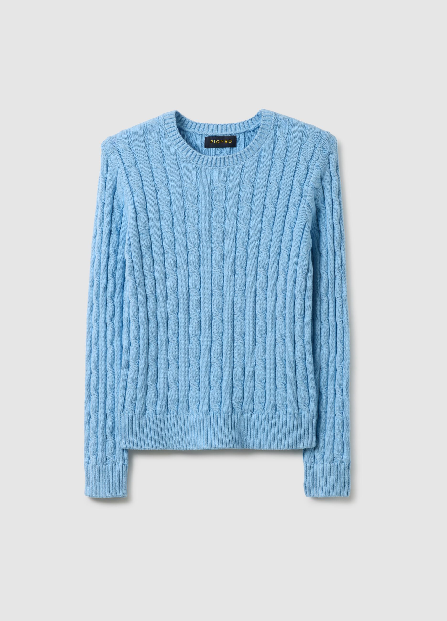 Blue pure cotton regular fit sweater with cable knit