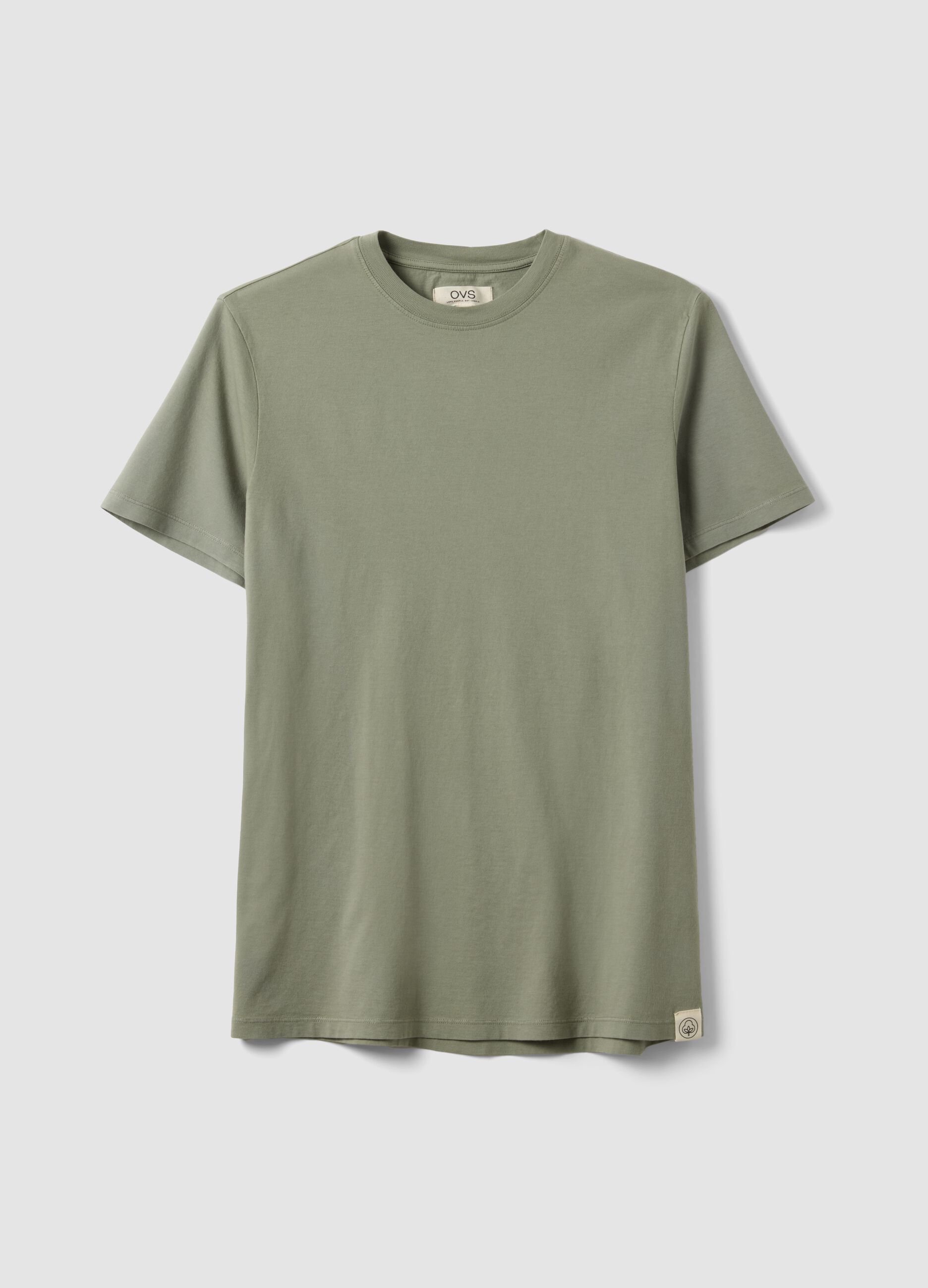 Green pure cotton regular-fit short-sleeve T-shirt