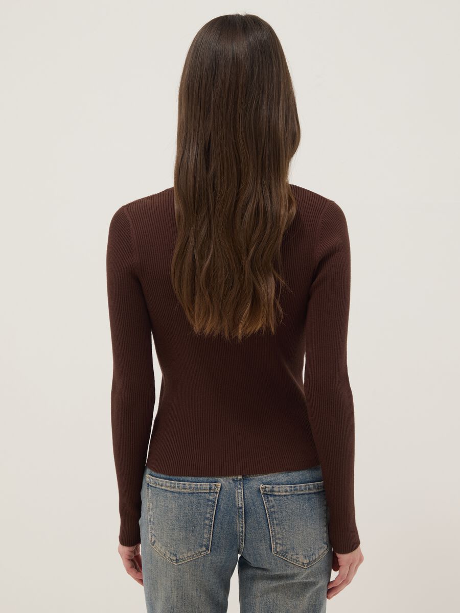 Brown viscose blend fitted cardigan_3