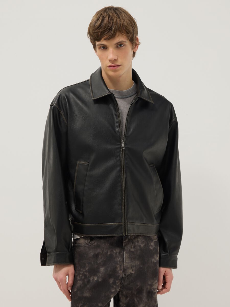 Black padded jacket oversized fit with zip_1