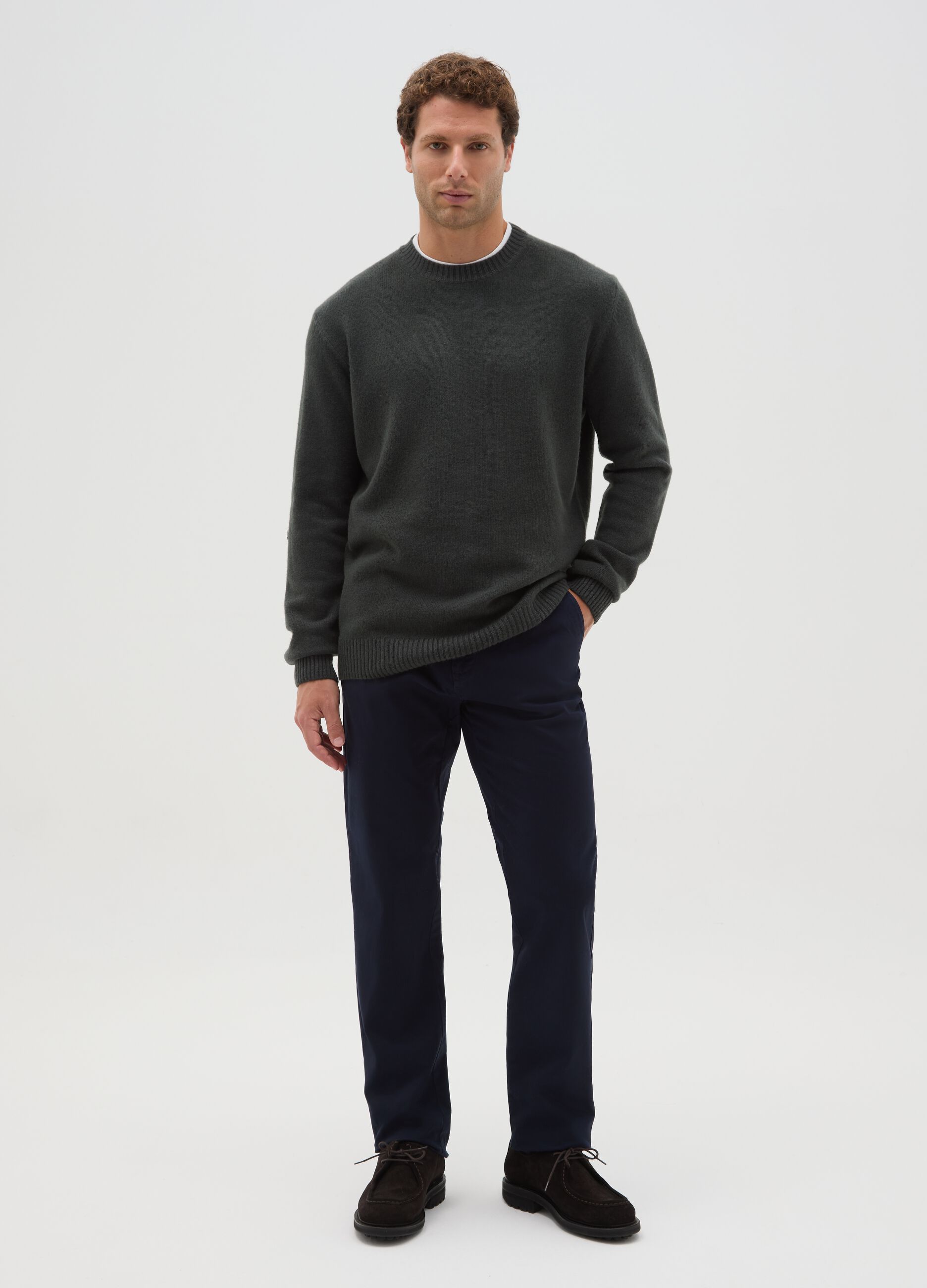 Regular fit grey-blue wool blend sweater