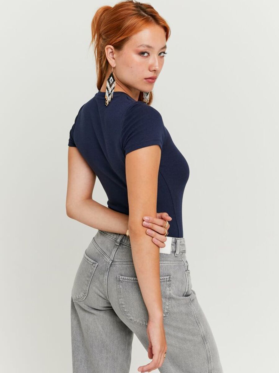 Blue short-sleeve cotton and stretch modal T-shirt_2