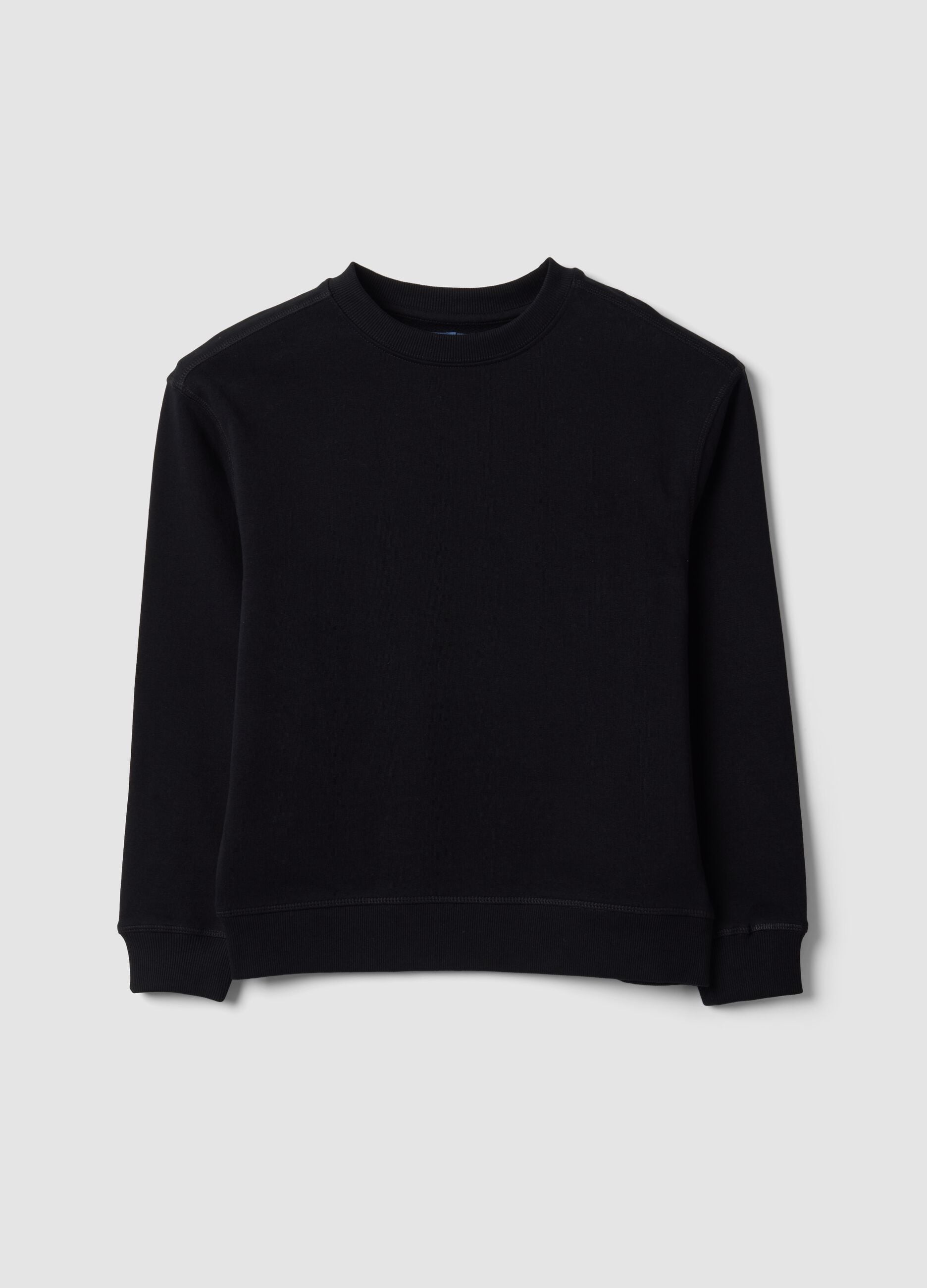 Schwarzes Sweatshirt aus reiner Baumwolle mit Rundhalsausschnitt f&uuml;r Jungen, Relaxed Fit