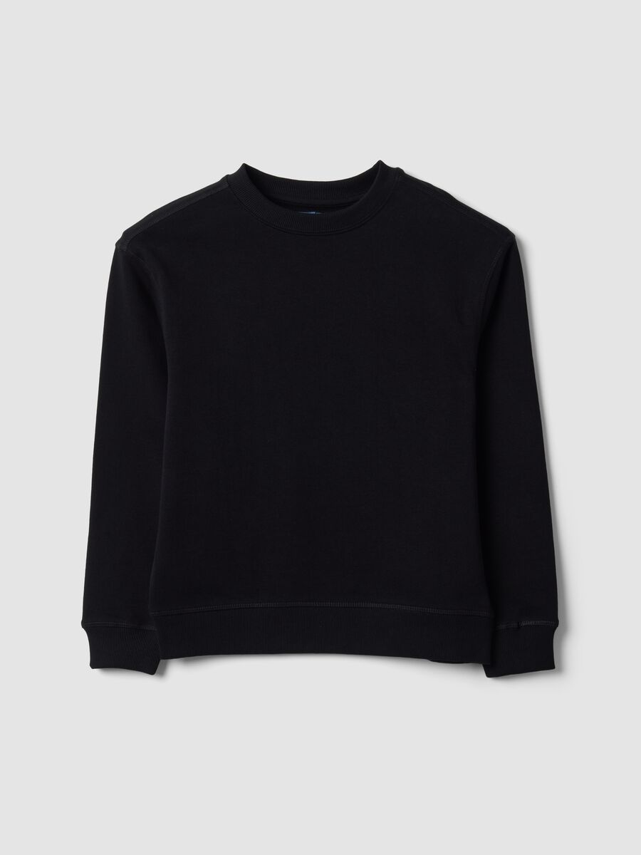 Black pure cotton crew-neck sweatshirt for boys, relaxed fit_3