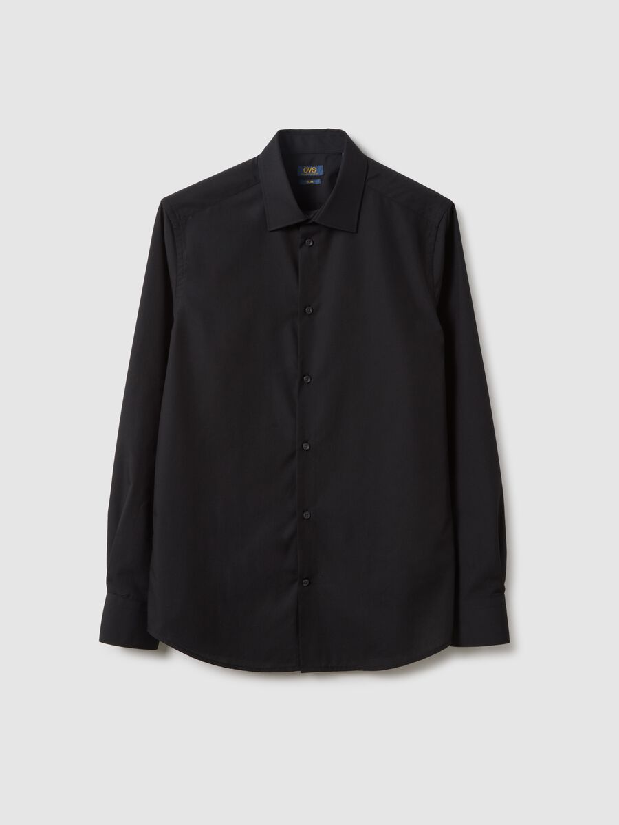 Black cotton blend shirt slim fit easy iron_4