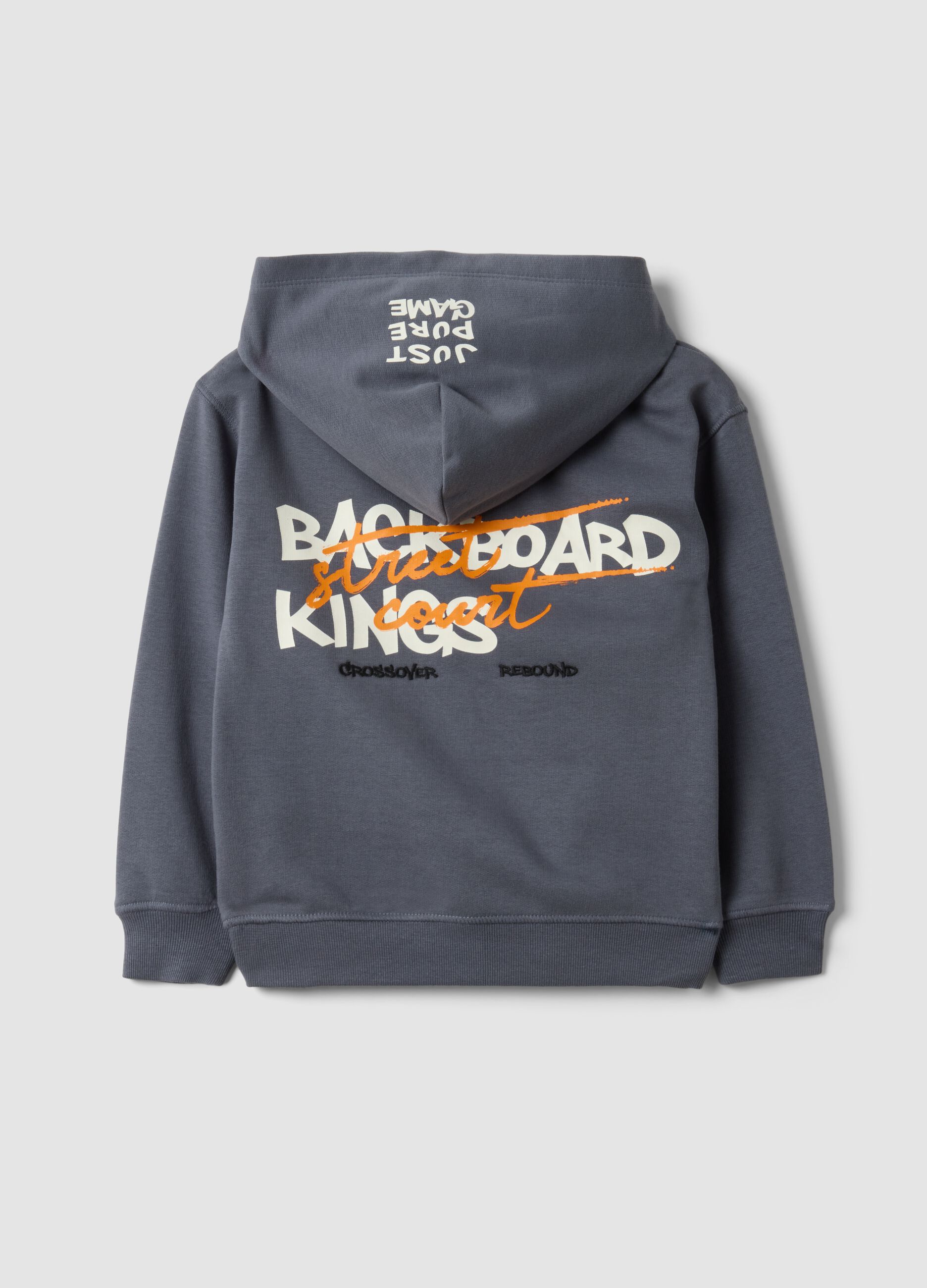 Grey cotton-blend hooded sweatshirt, regular fit, for boys