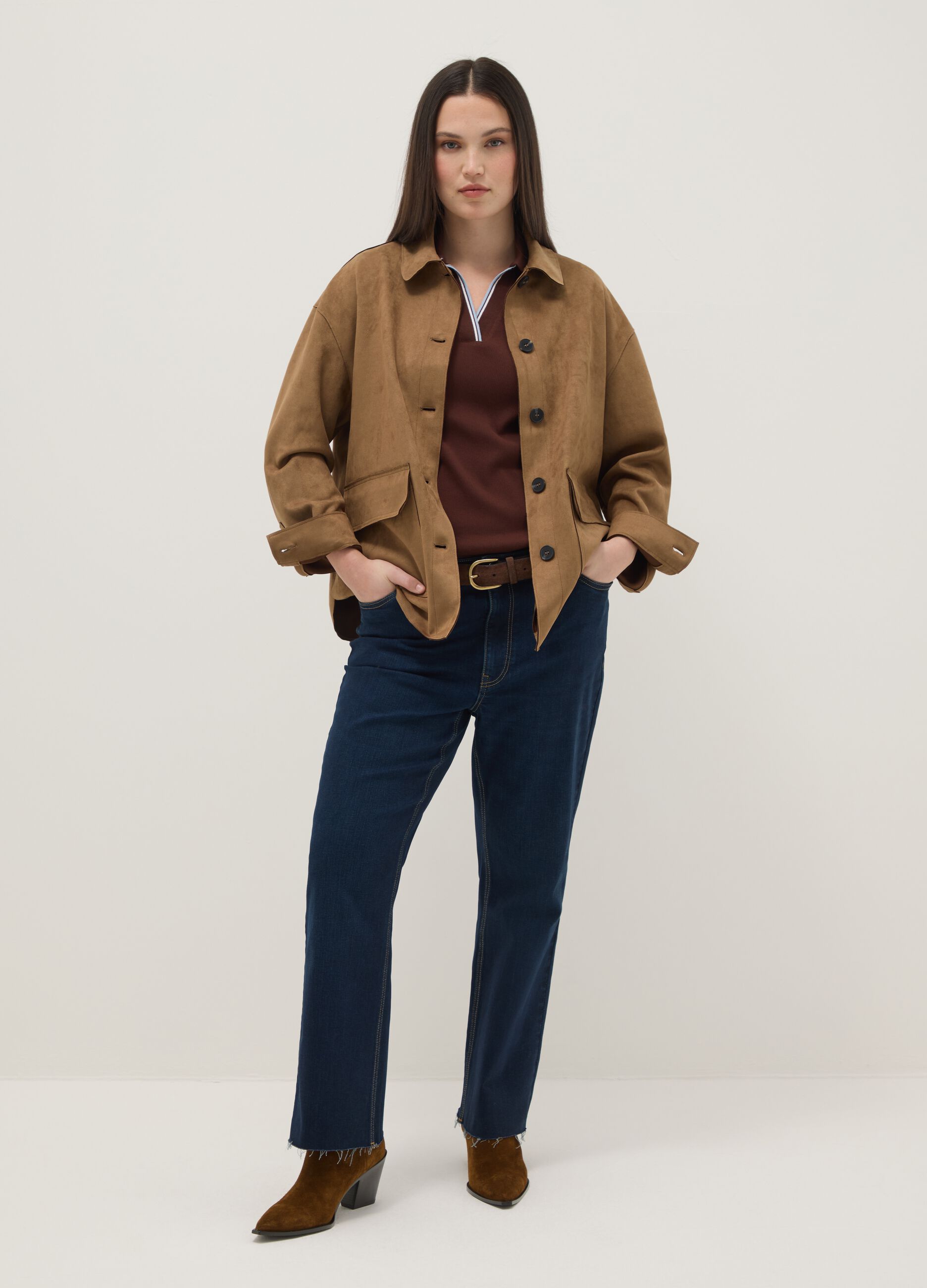 Brown regular fit jacket with collar and buttons