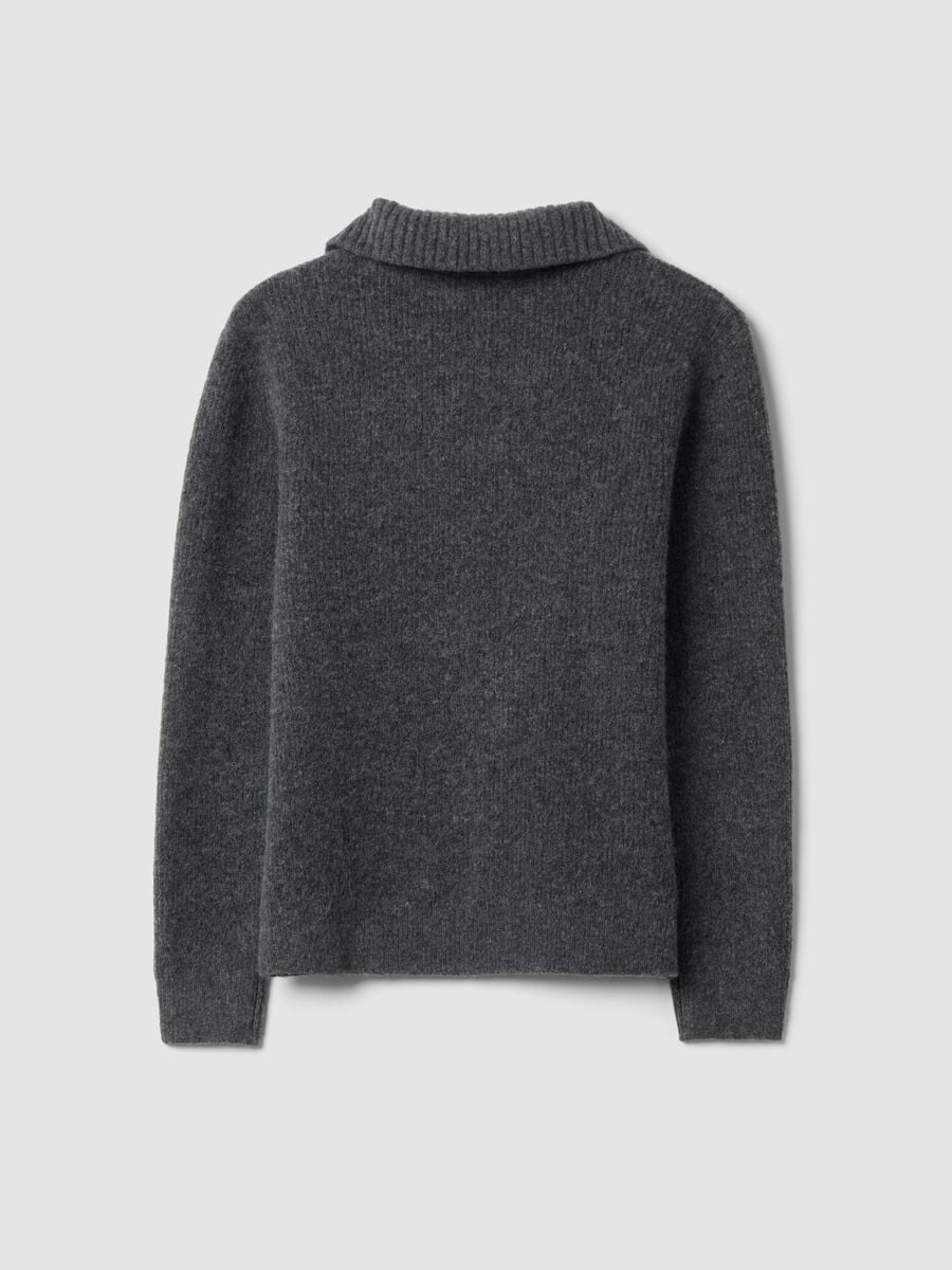 Camisola cinzenta em l&atilde; el&aacute;stica com half zip, corte regular_2