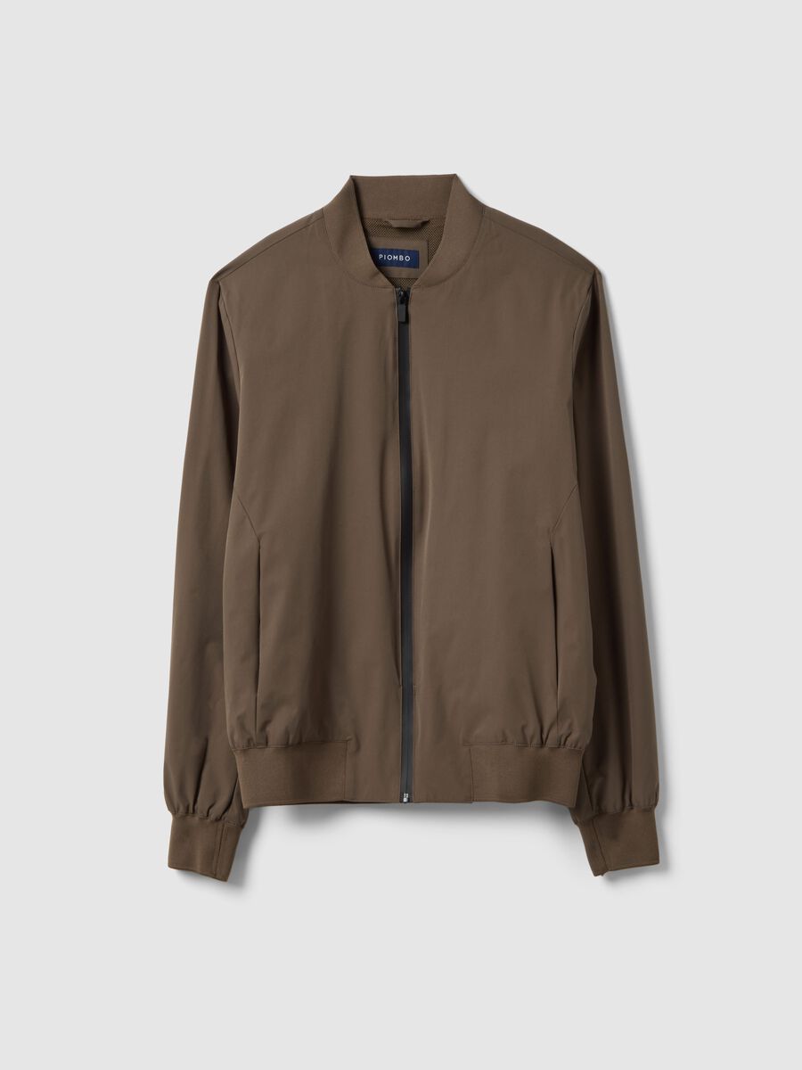 Brown regular fit bomber with full zip_4