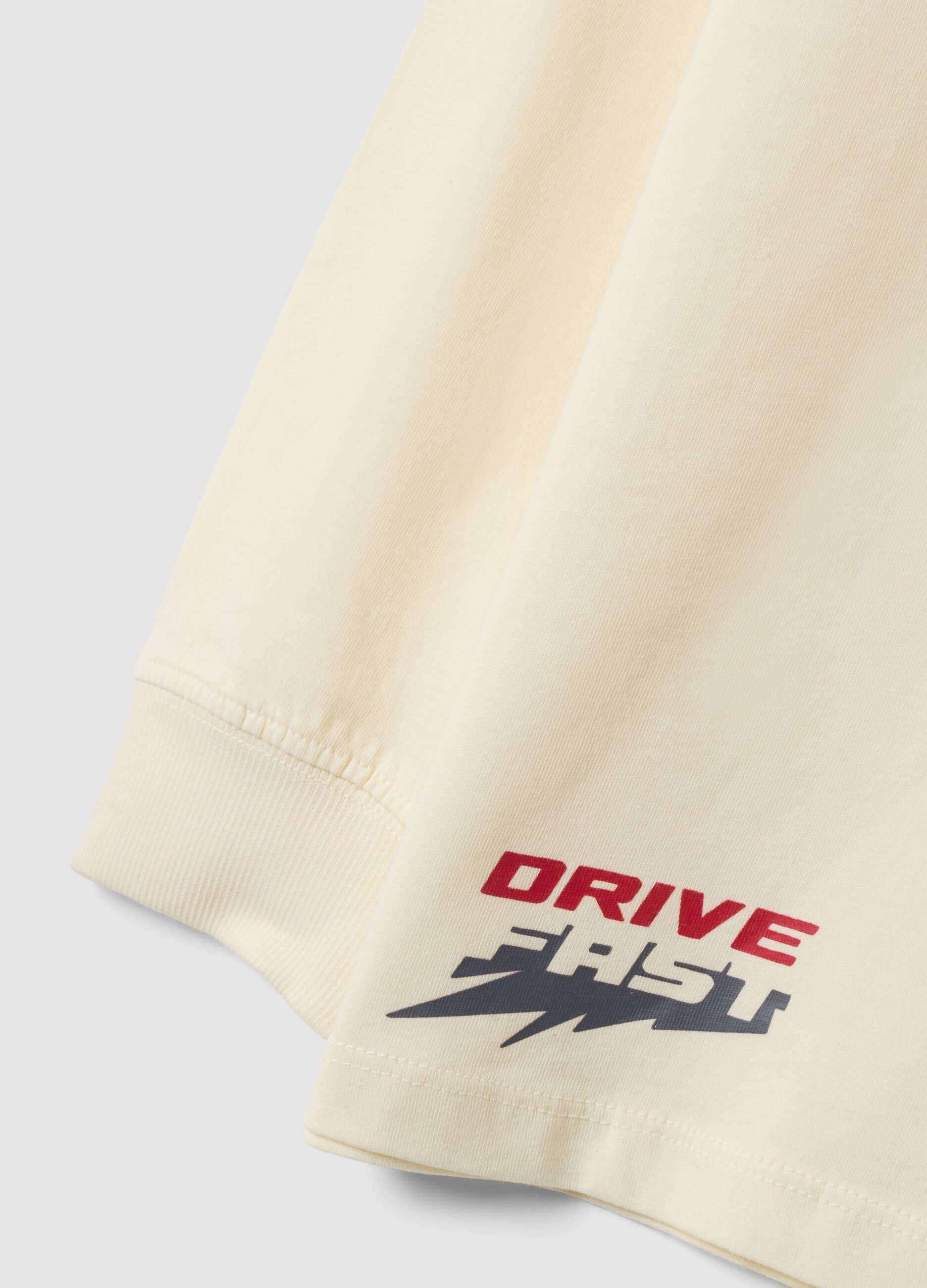 T-shirt bianca in puro cotone con girocollo e stampa Top Speed