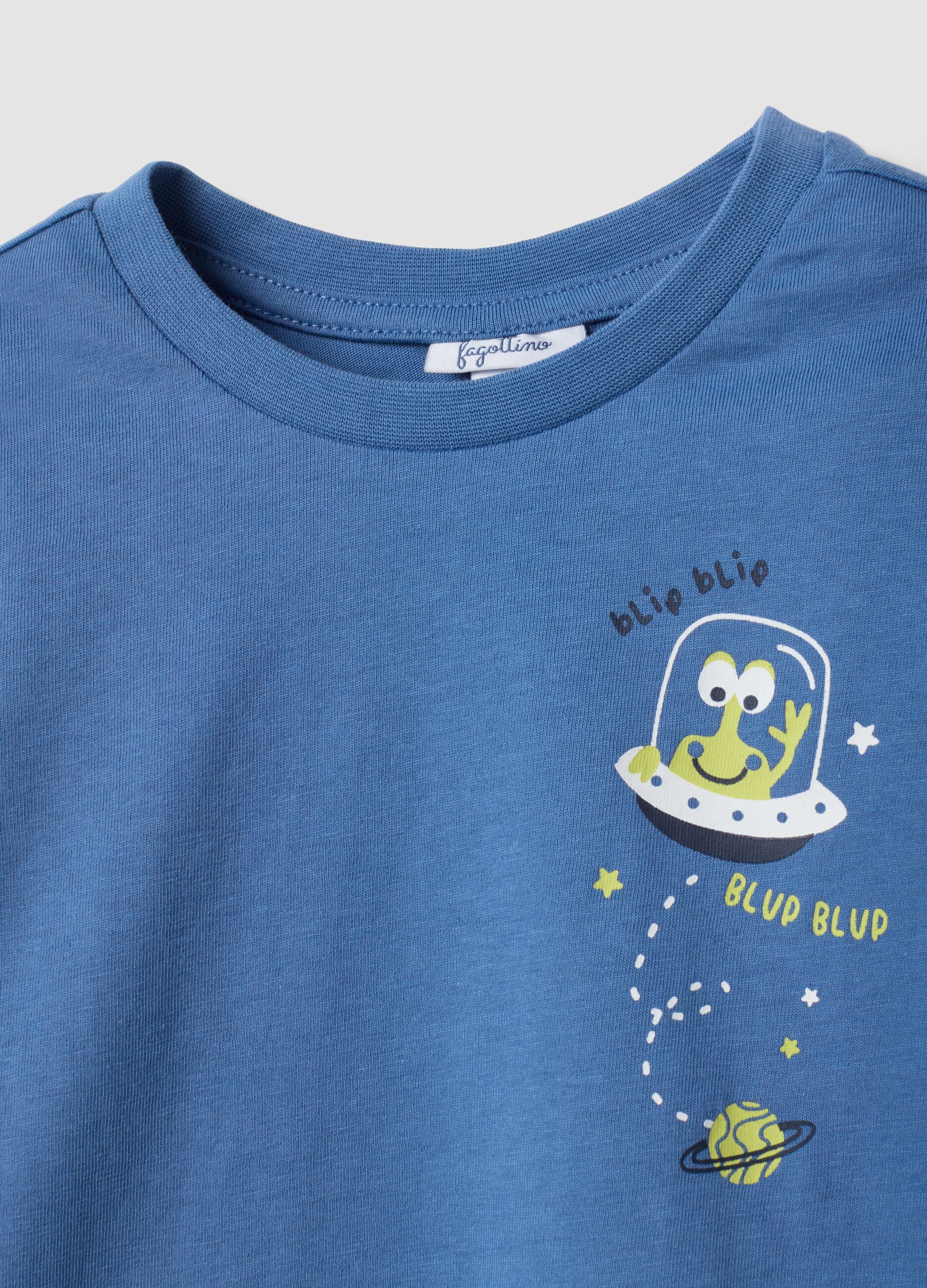 2-pack multicolour pure cotton T-shirts with alien print for baby boy