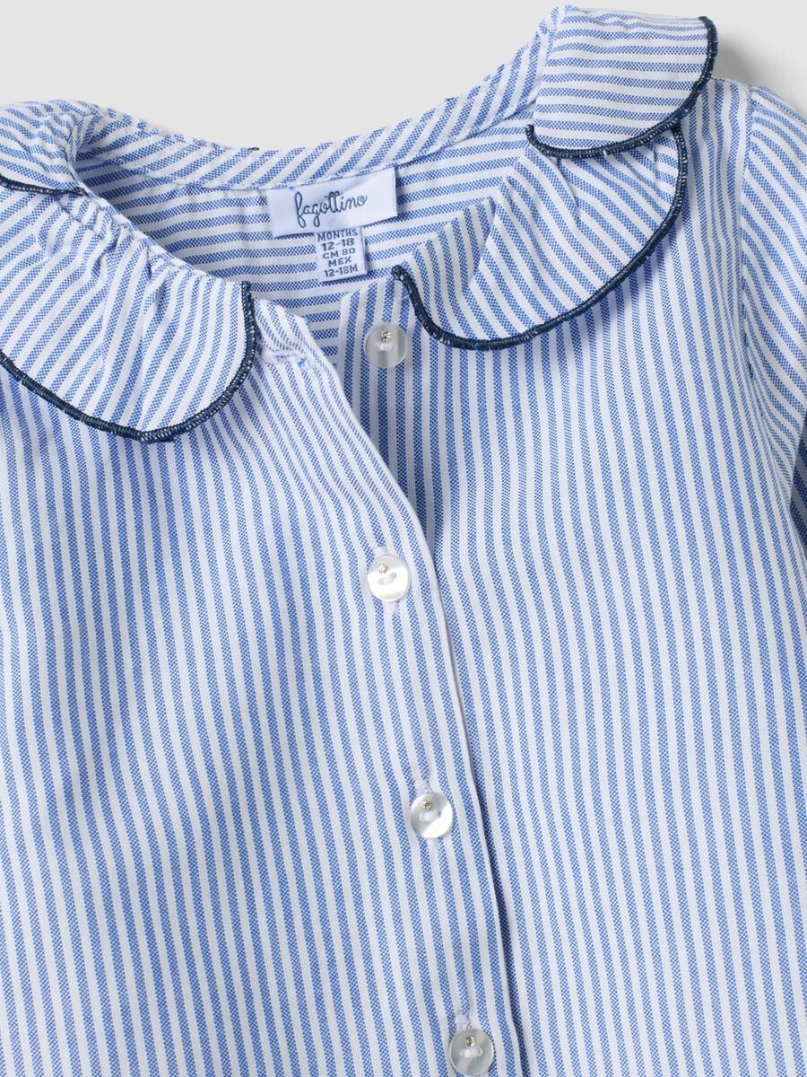 Blue striped pure cotton shirt with ruffle collar for baby girls_2