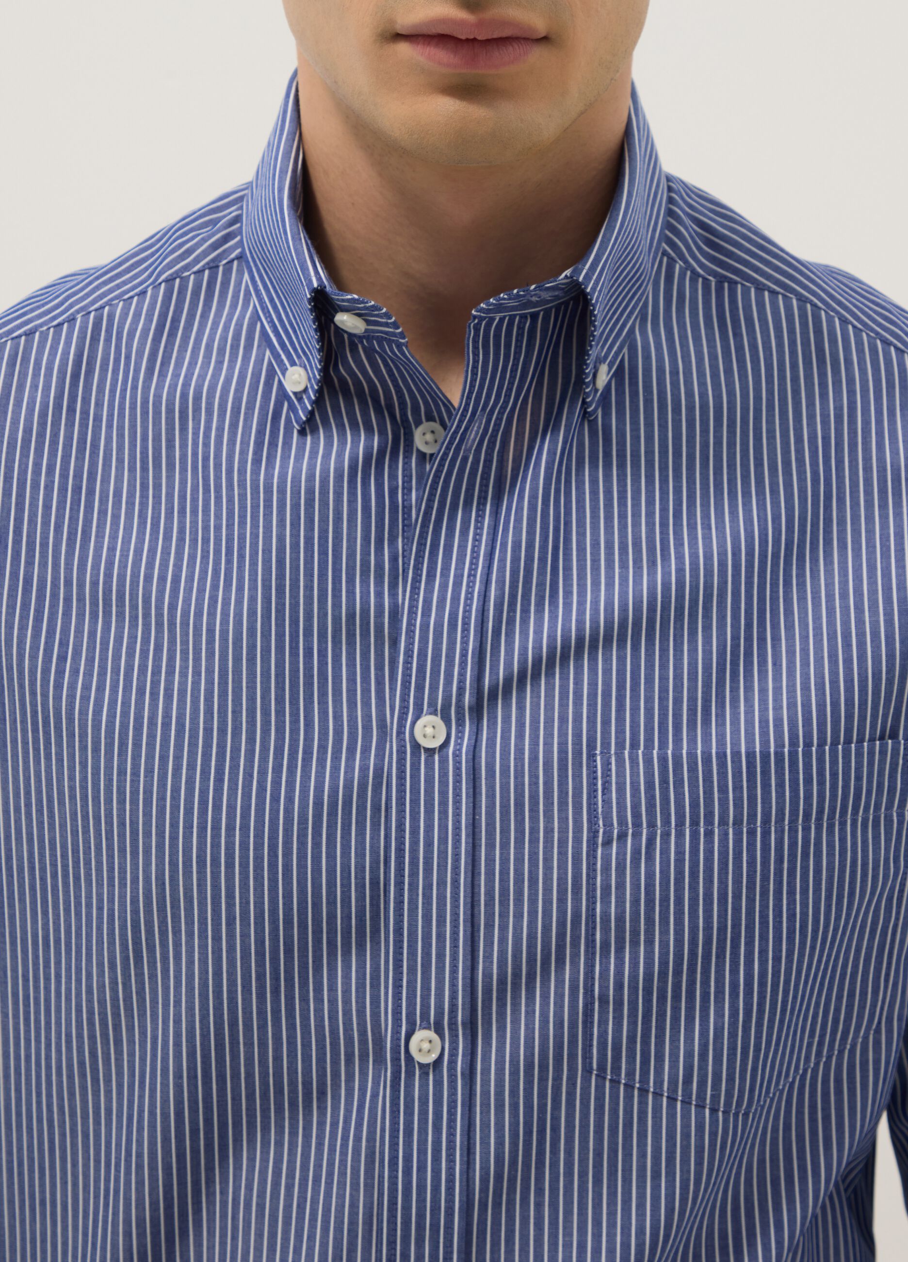 Multi-coloured striped cotton blend shirt, regular fit