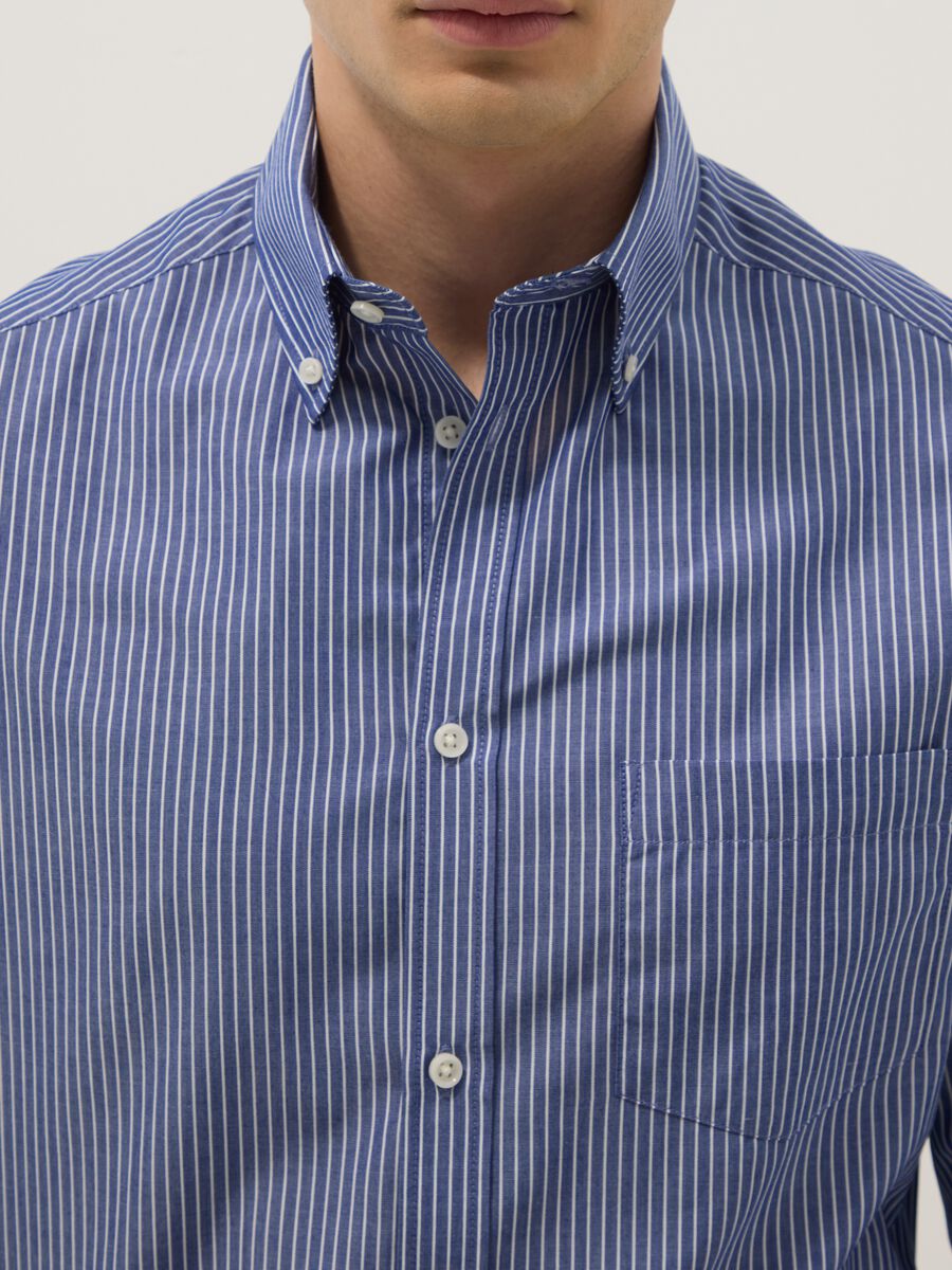 Bunt gestreiftes Baumwollmischgewebe Hemd, normale Passform_2