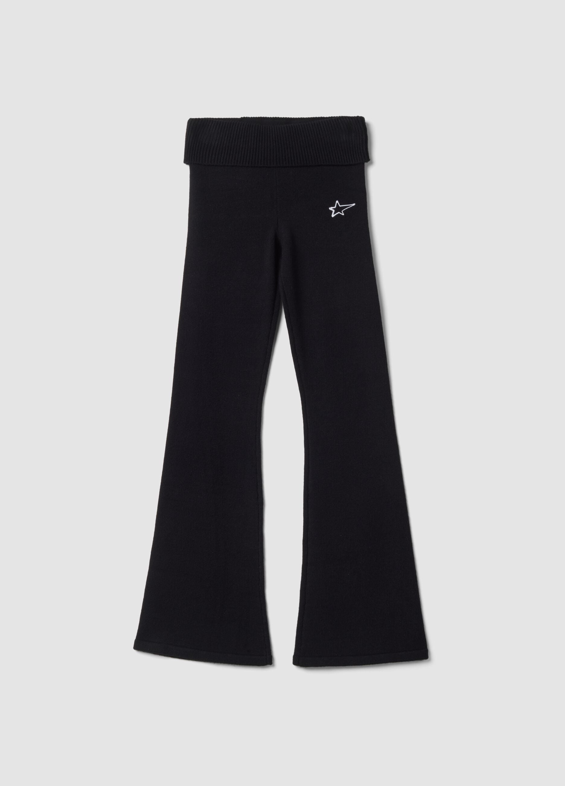 Black flared viscose-blend leggings with star embroidery