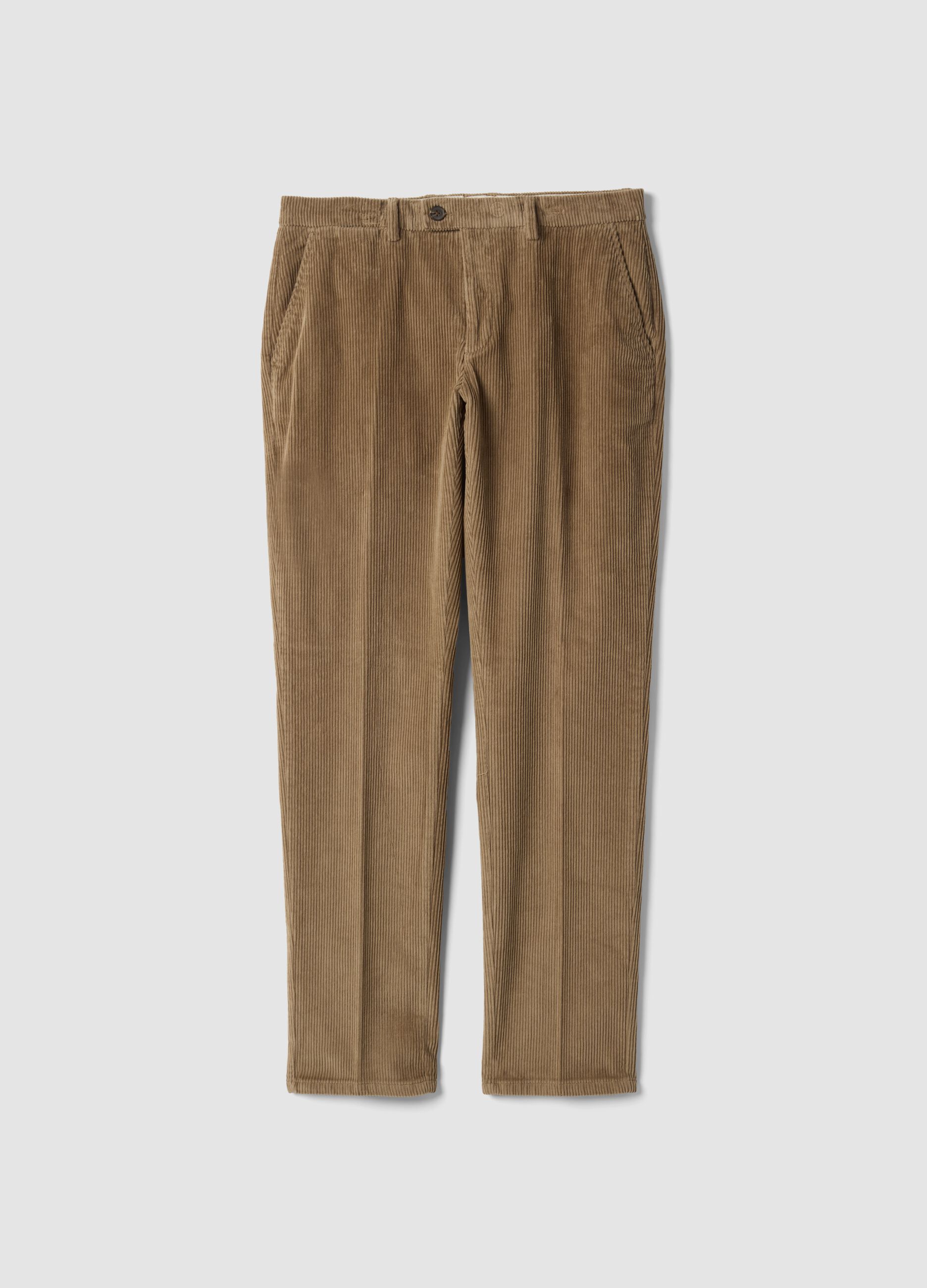 Pantaloni marroni in cotone elasticizzato a coste