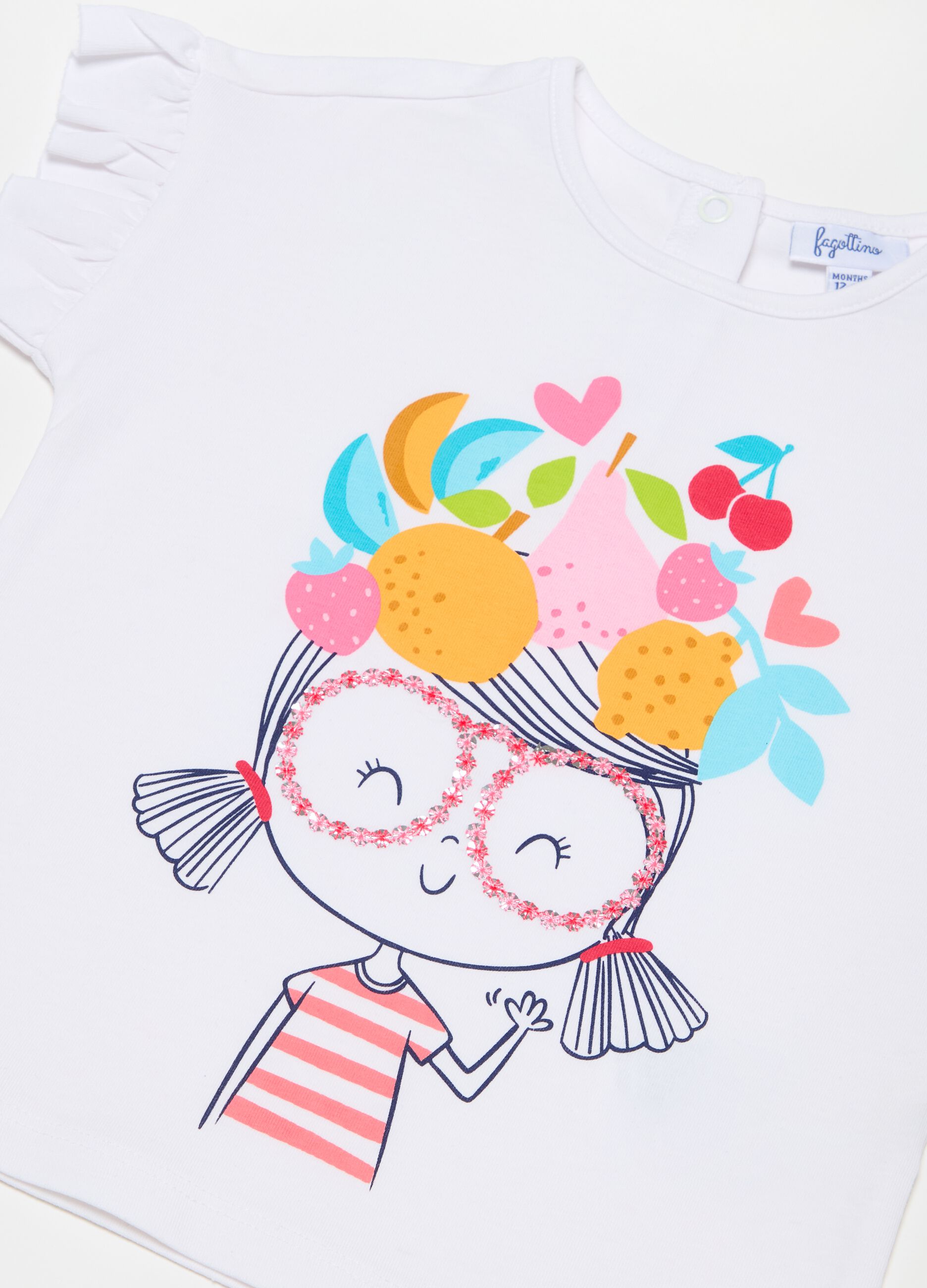 T-shirt con rouches e stampa