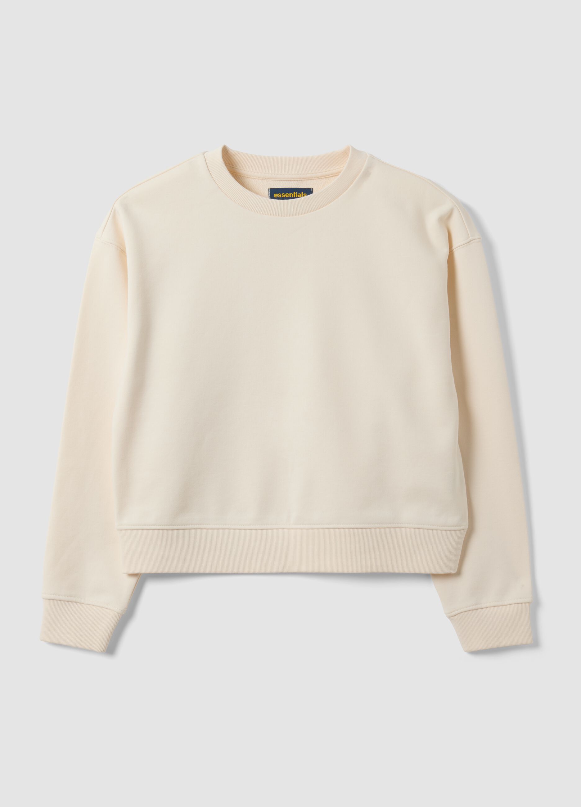 White cotton-blend crew-neck sweatshirt, regular fit